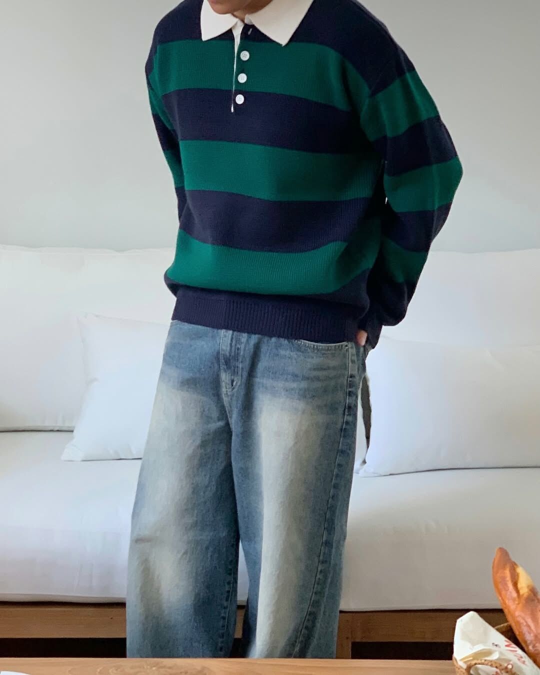 條紋POLO領針織衫