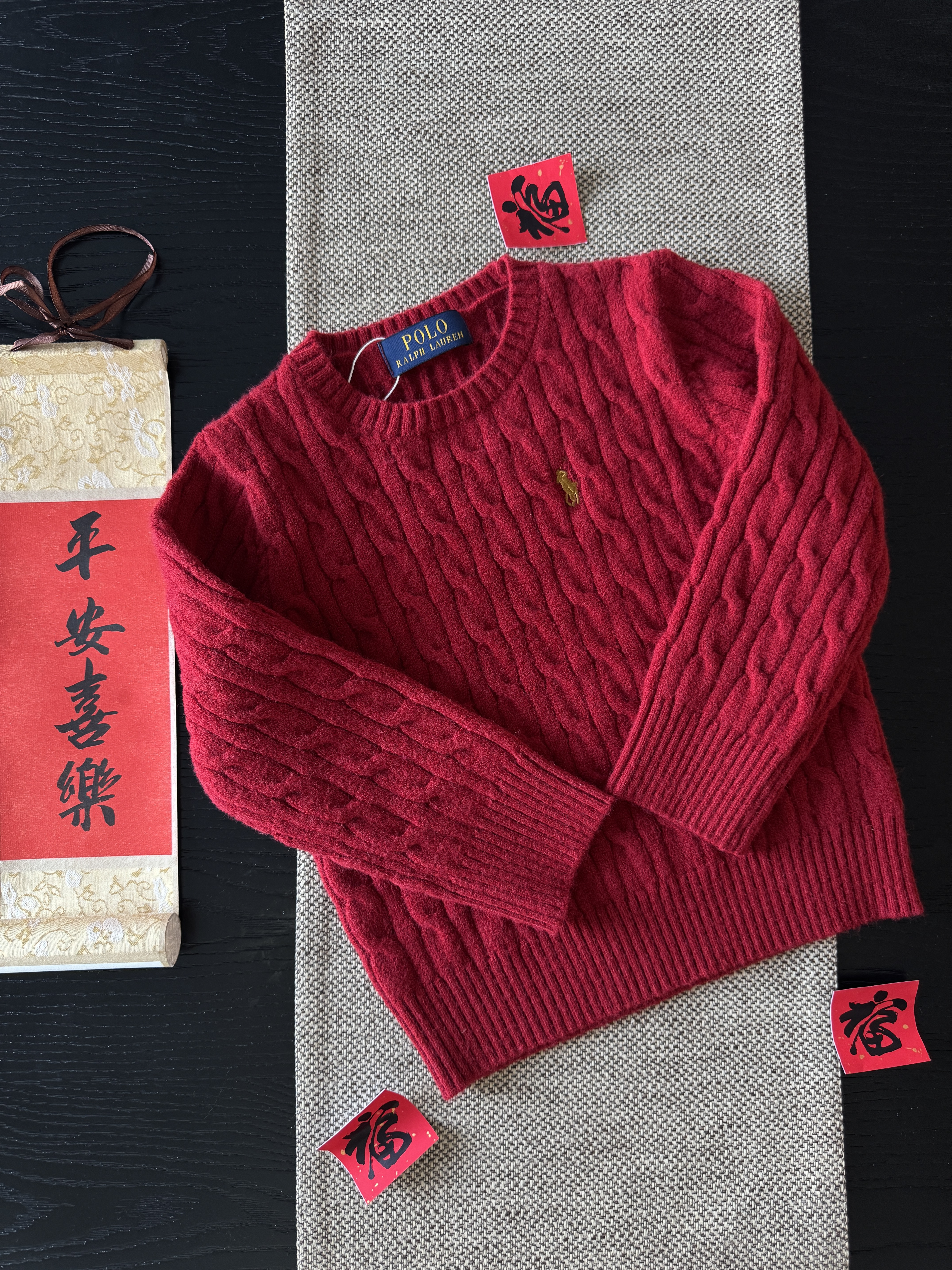 🧧🐎𝐏𝐨𝐥𝐨 𝐑𝐚𝐥𝐩𝐡 𝐋𝐚𝐮𝐫𝐞𝐧 拜年金線棉羊絨麻花針織毛衣 親子裝🧨