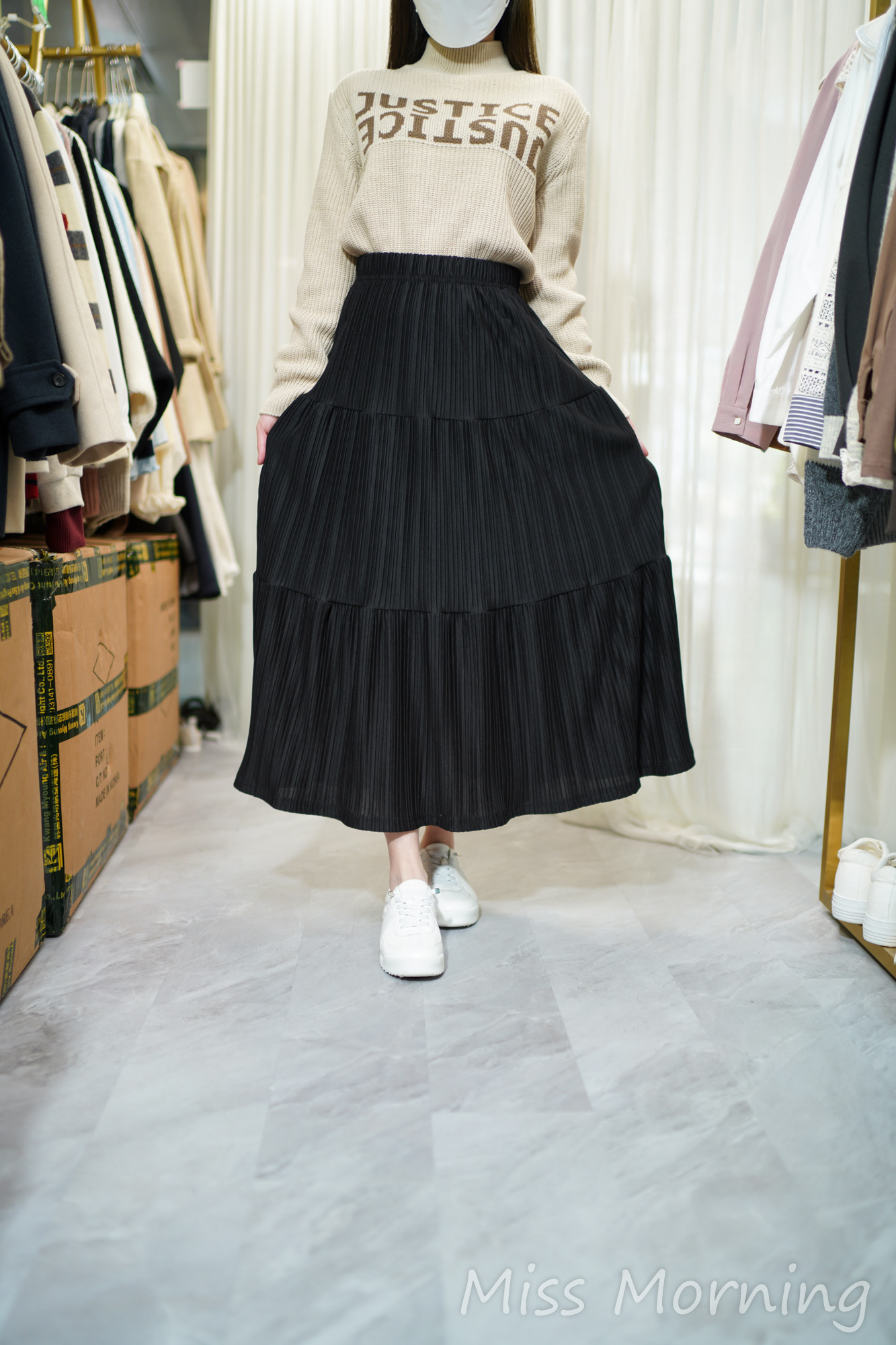 顯瘦小企領粗線衫(14345)&傘款百摺裙(33861)