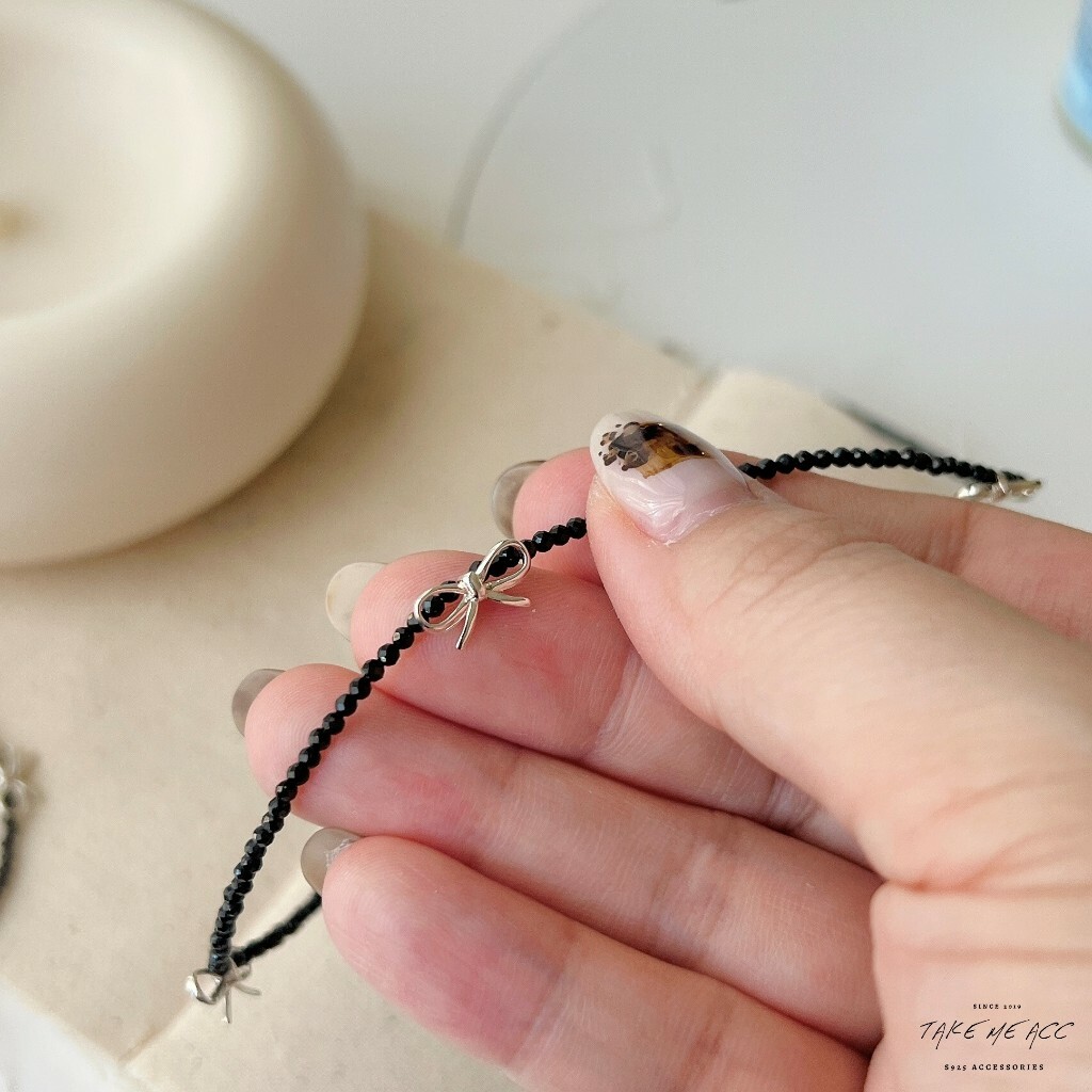 黑水晶蝴蝶結｜純銀項鍊