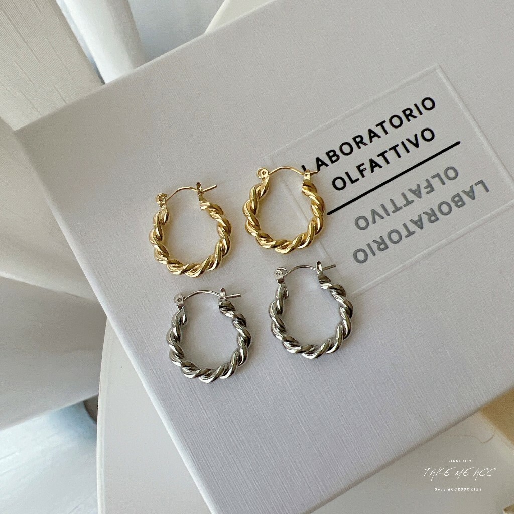 麻花圈圈｜純銀針耳環