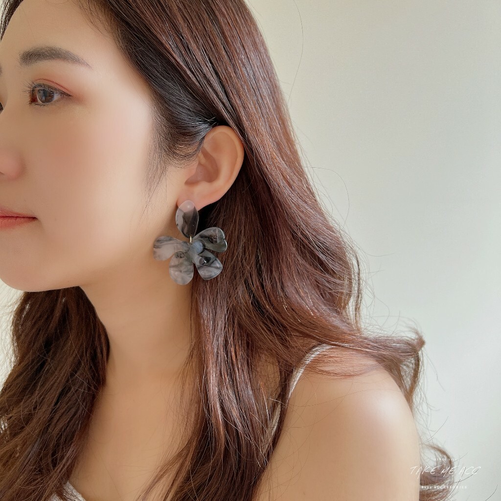 暈染花花｜純銀針耳環