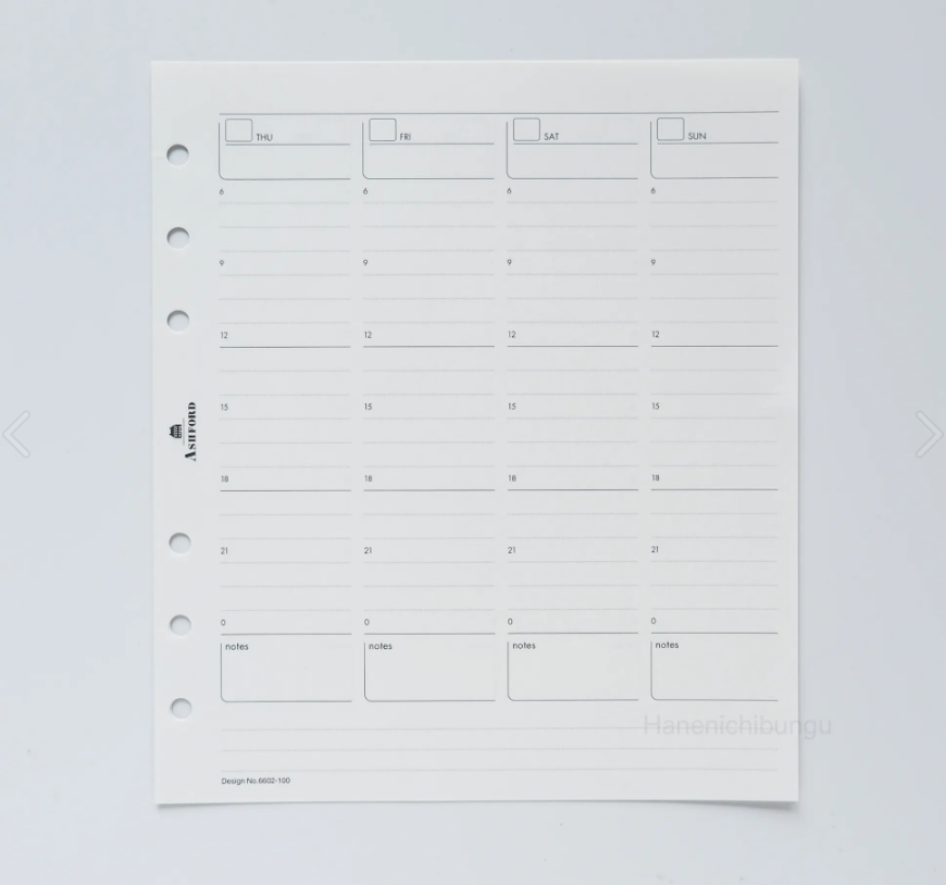 HBWA5 一週兩頁 直式時間軸 無日期｜ASHFORD 日本
