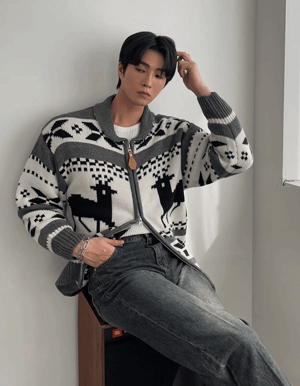 (韓國限時特價)北歐皮革拉鍊針織外套