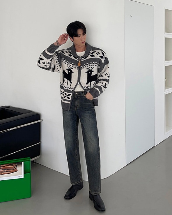 (韓國限時特價)北歐皮革拉鍊針織外套