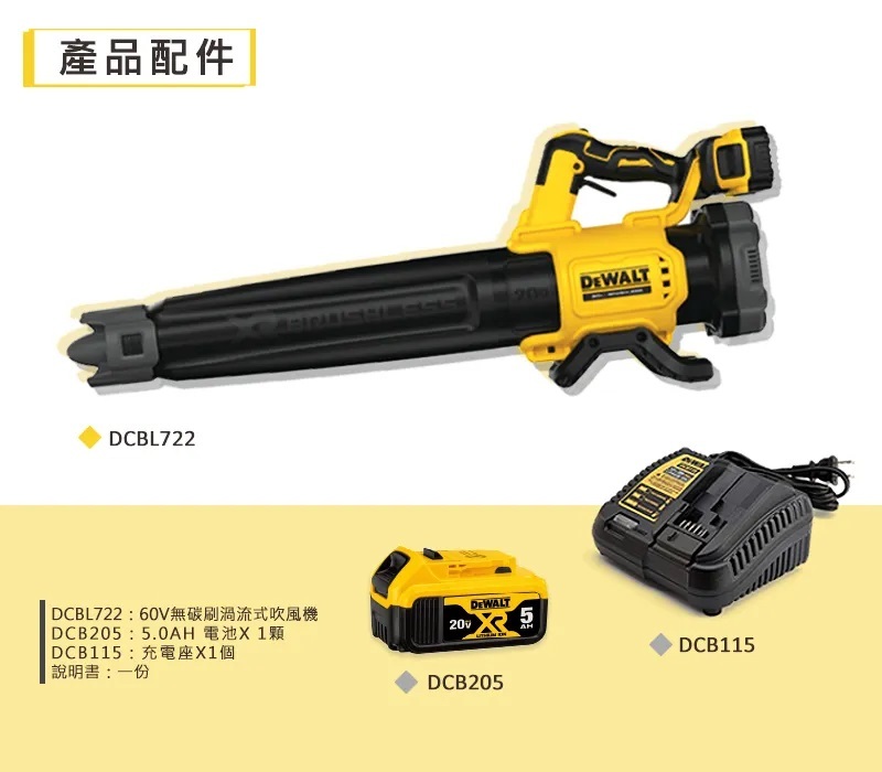 得偉 DEWALT 20V 無刷 電動 吹風機 吹葉機 DCBL722P1 單電5.0 DCBL722