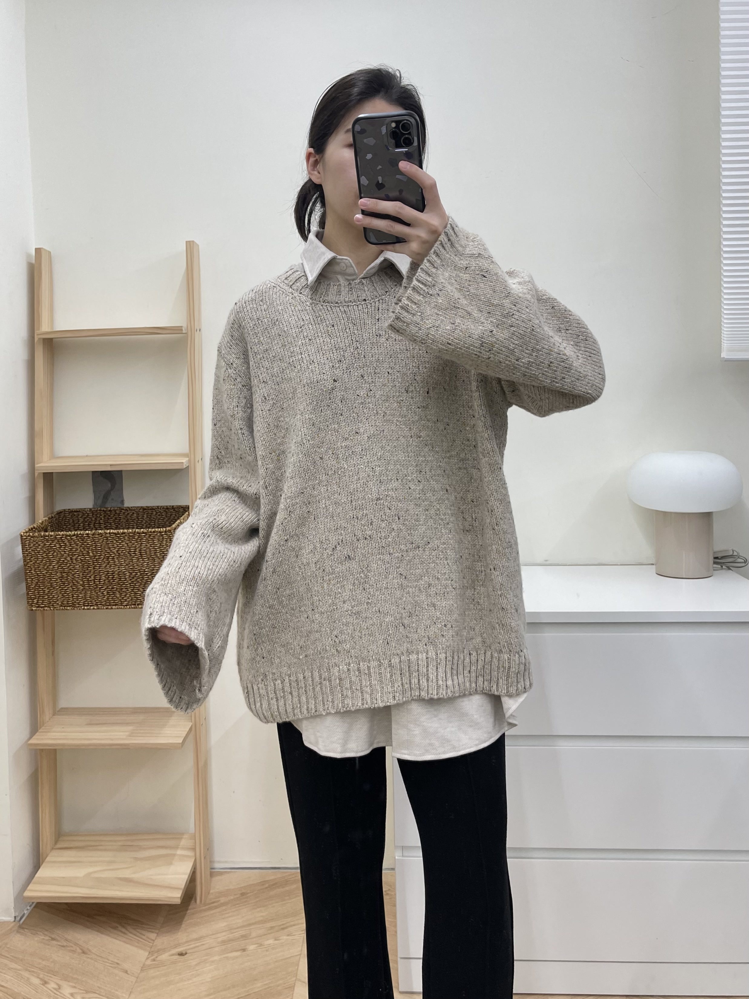 慵懶寬袖毛衣附圍脖