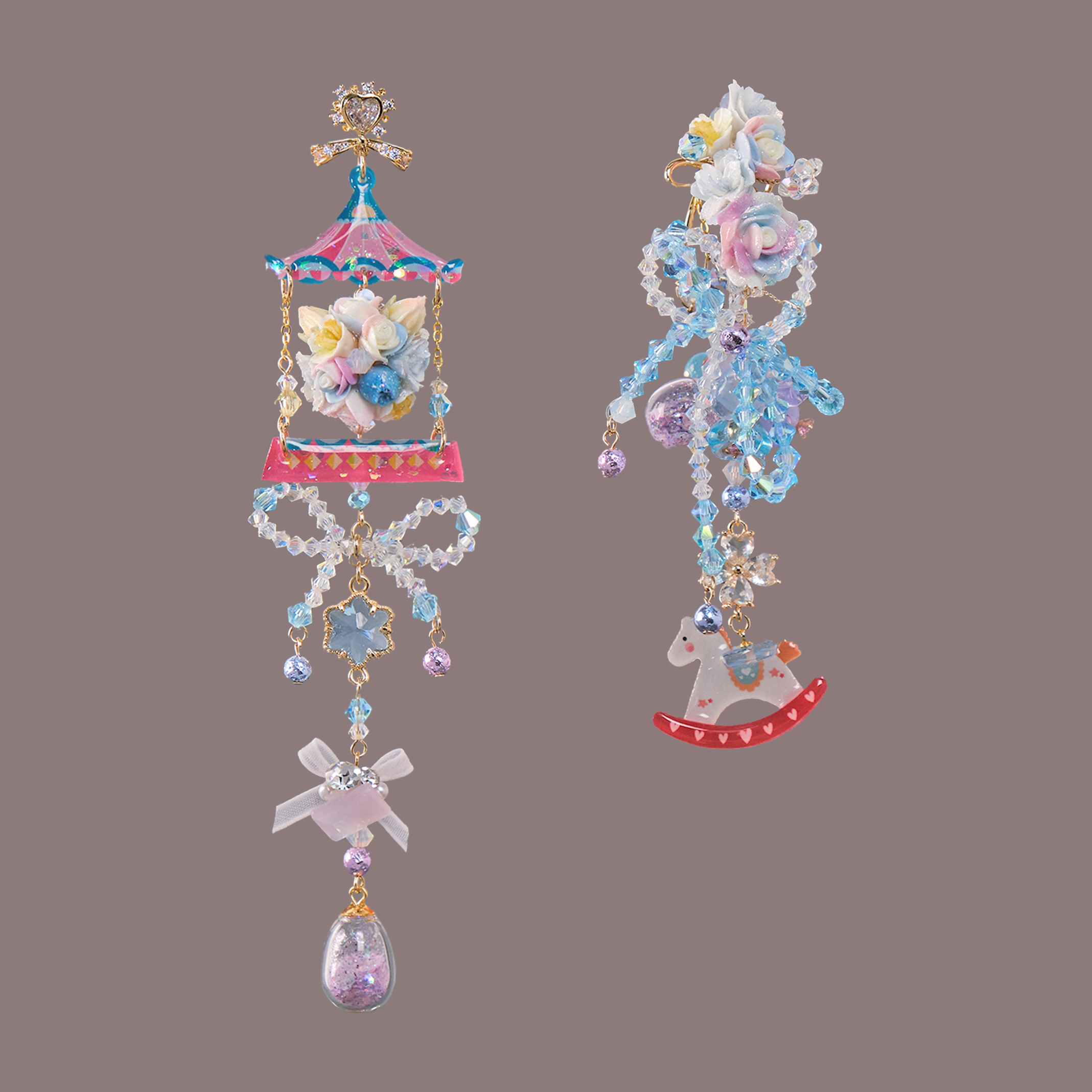 Sweet Berry Rose Carousel Bouquet Earrings
