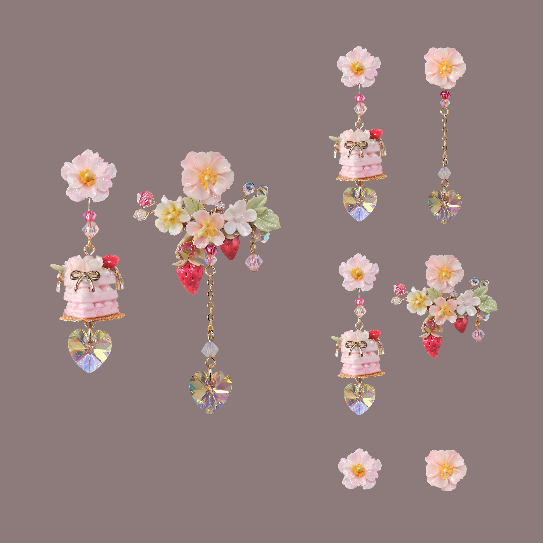 Strawberry Milk Mousse Cake 4-in-1 Earrings