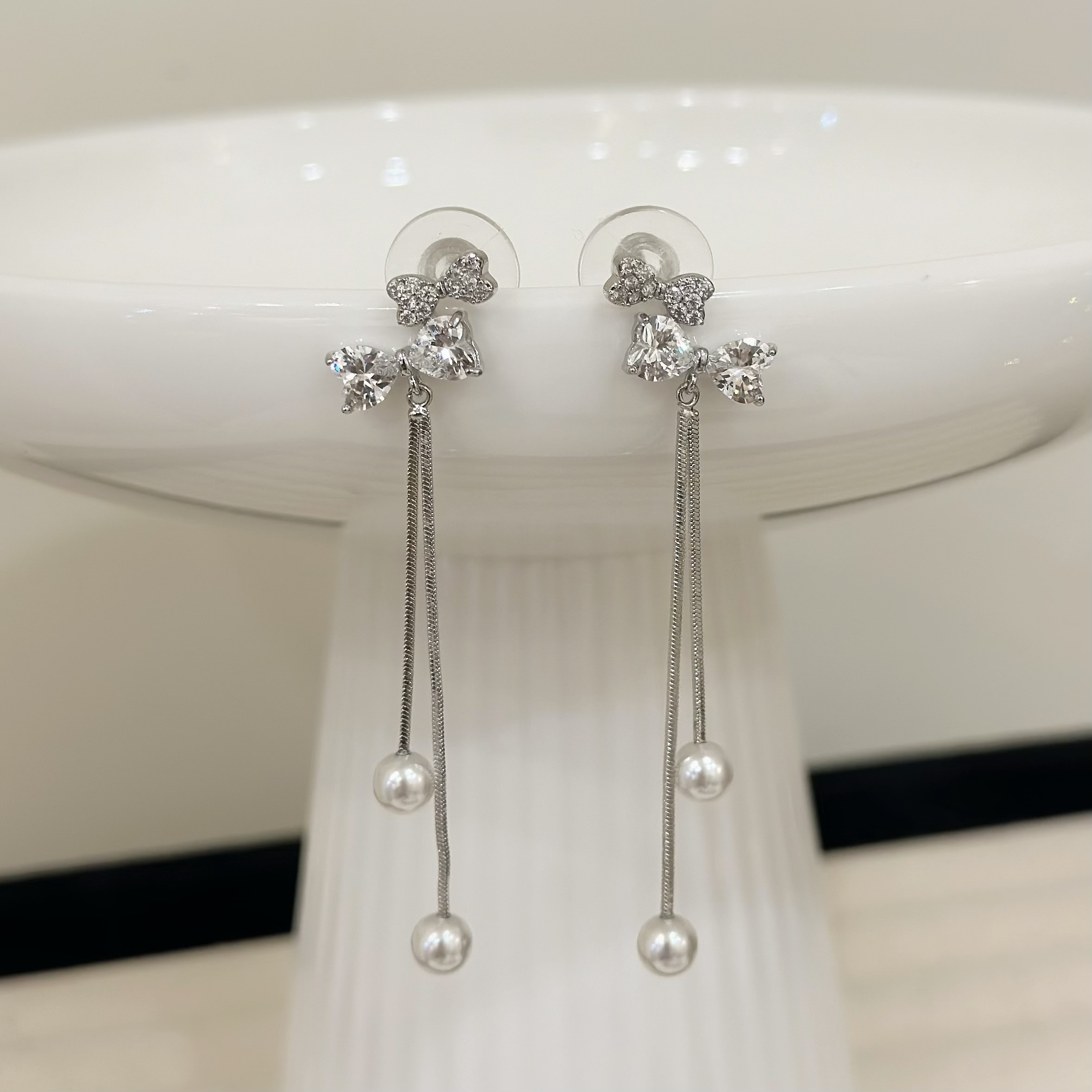 537排鑽鋯石蝴蝶結珍珠垂吊