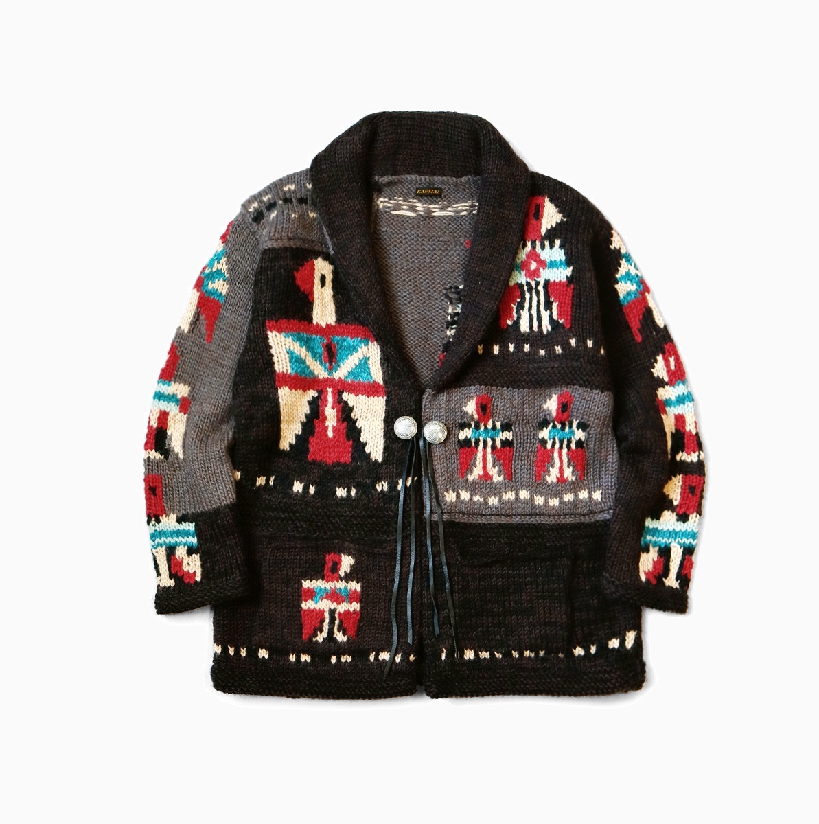 KAPITAL HAND-KNITTED SANTO DOMINGO COWICHAN CARDIGAN - BLACK PRE ORDER ITEM (預訂中)