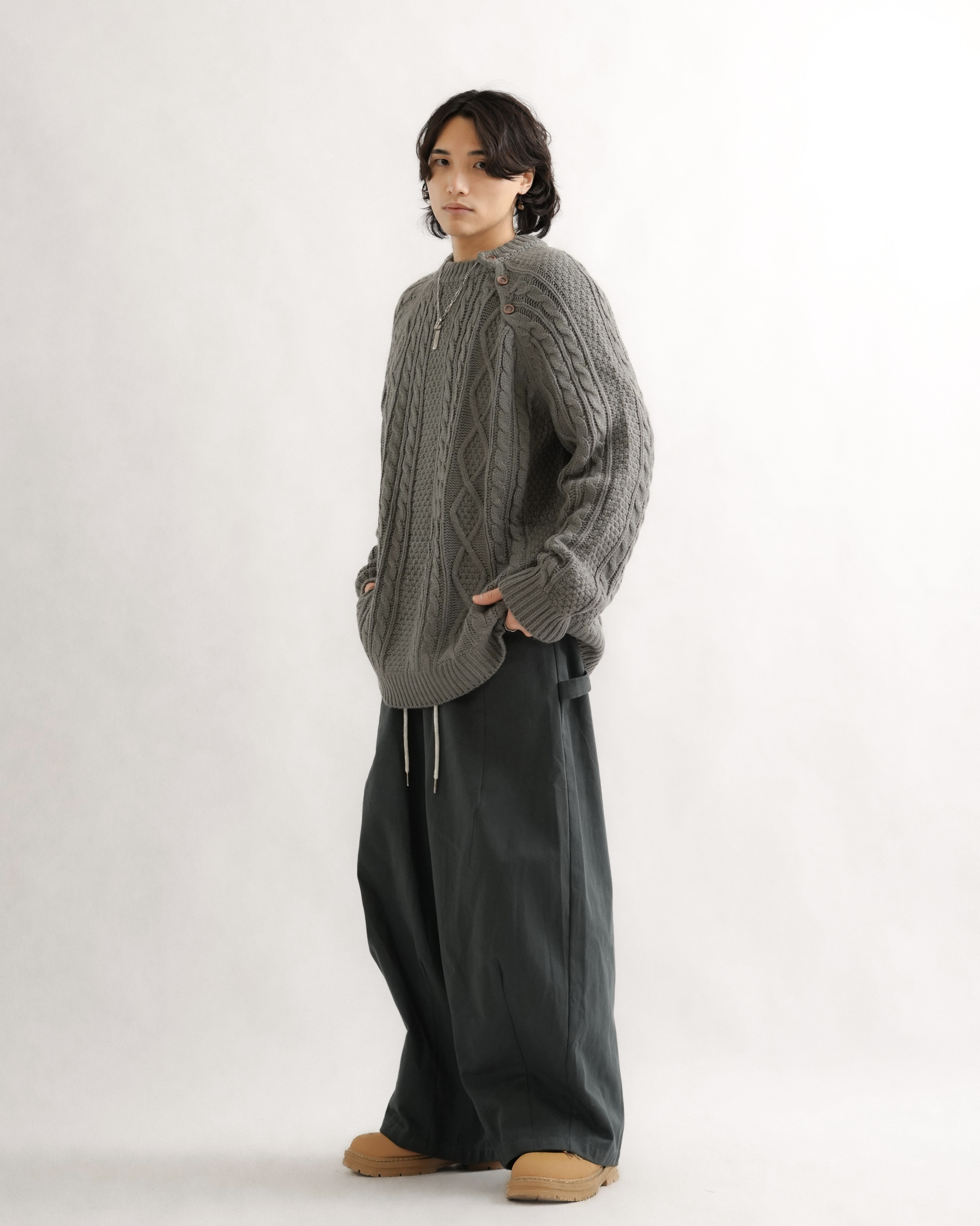 ML051 日系寬鬆麻花針織衛衣-灰色