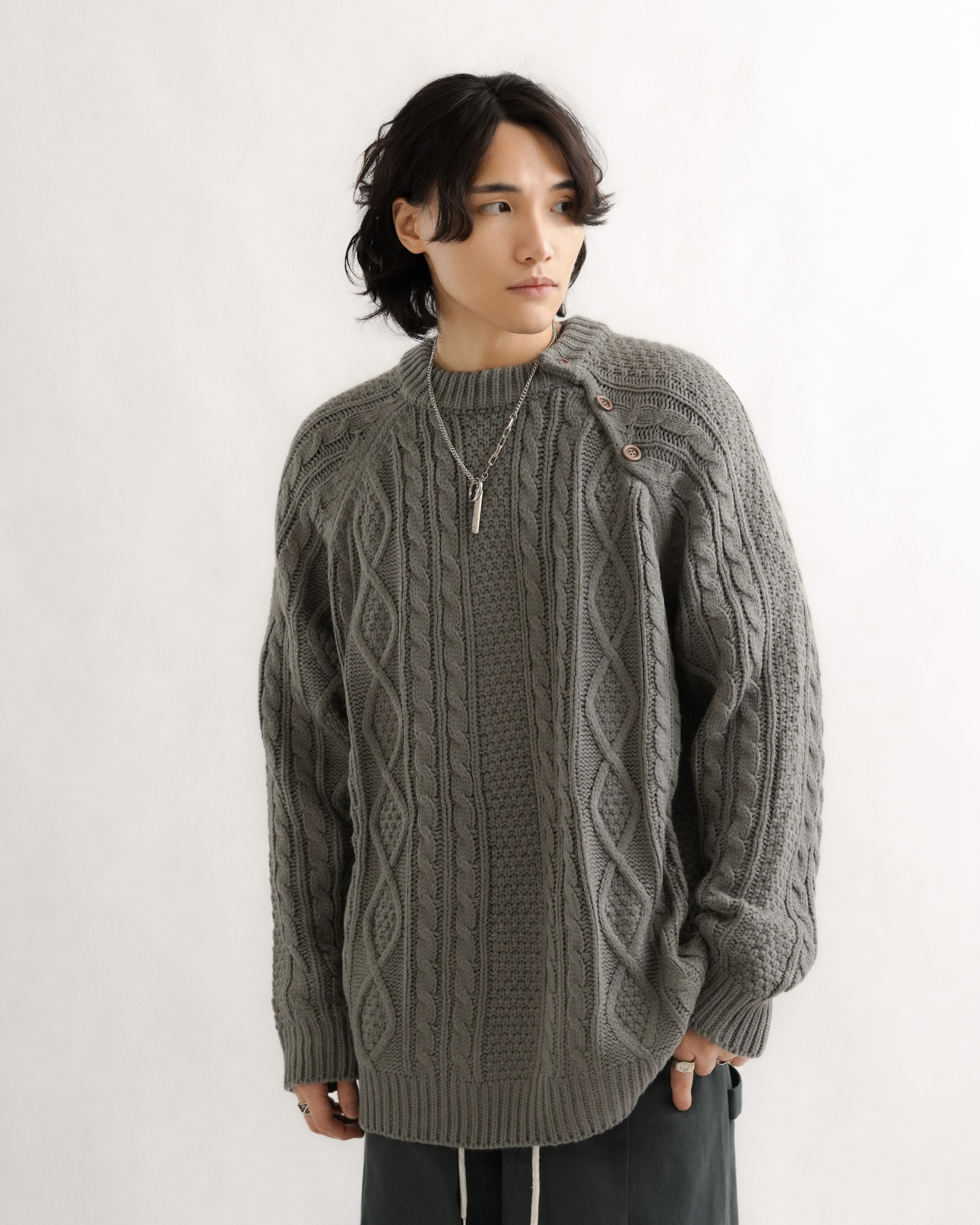 ML051 日系寬鬆麻花針織衛衣-灰色