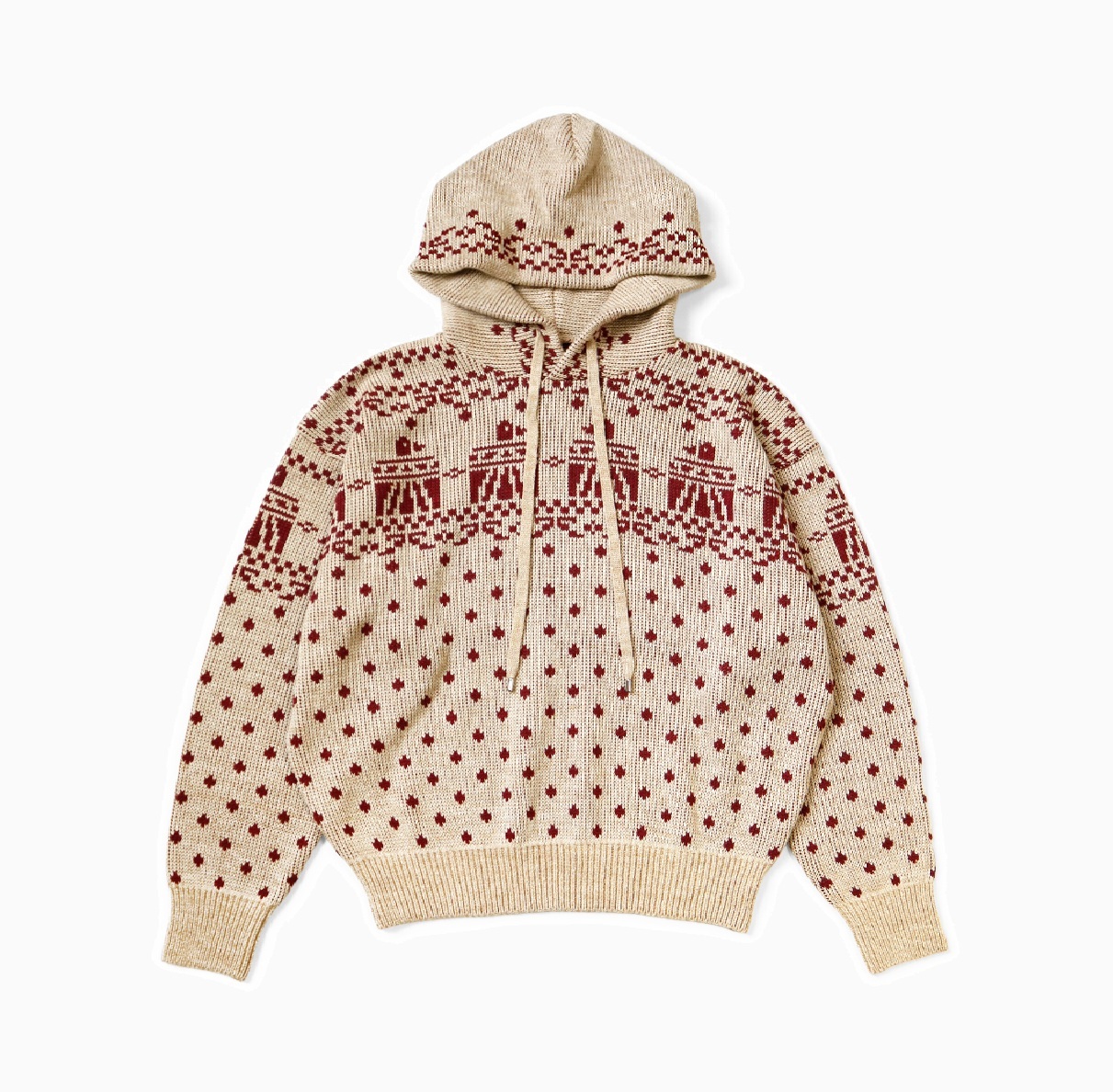 KAPITAL 5G JACQUARD KNIT HOODED SWEATER (SANTO DOMINGO) - BURGUNDY PRE ORDER ITEM (預訂中)