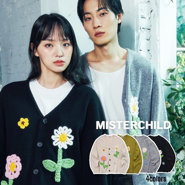 MISTERCHILD手作設計針織花針織羊毛開襟衫外套 長袖 韓國代理品牌