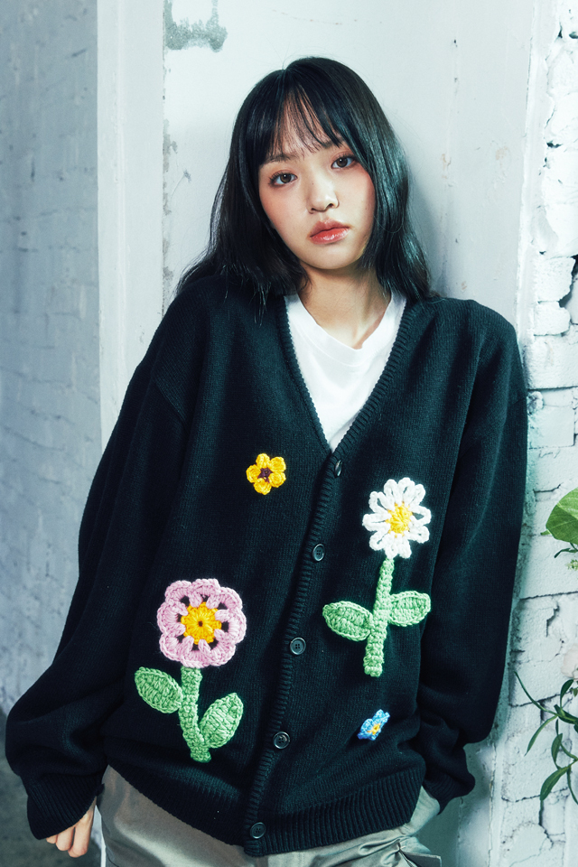 MISTERCHILD手作設計針織花針織羊毛開襟衫外套 長袖 韓國代理品牌