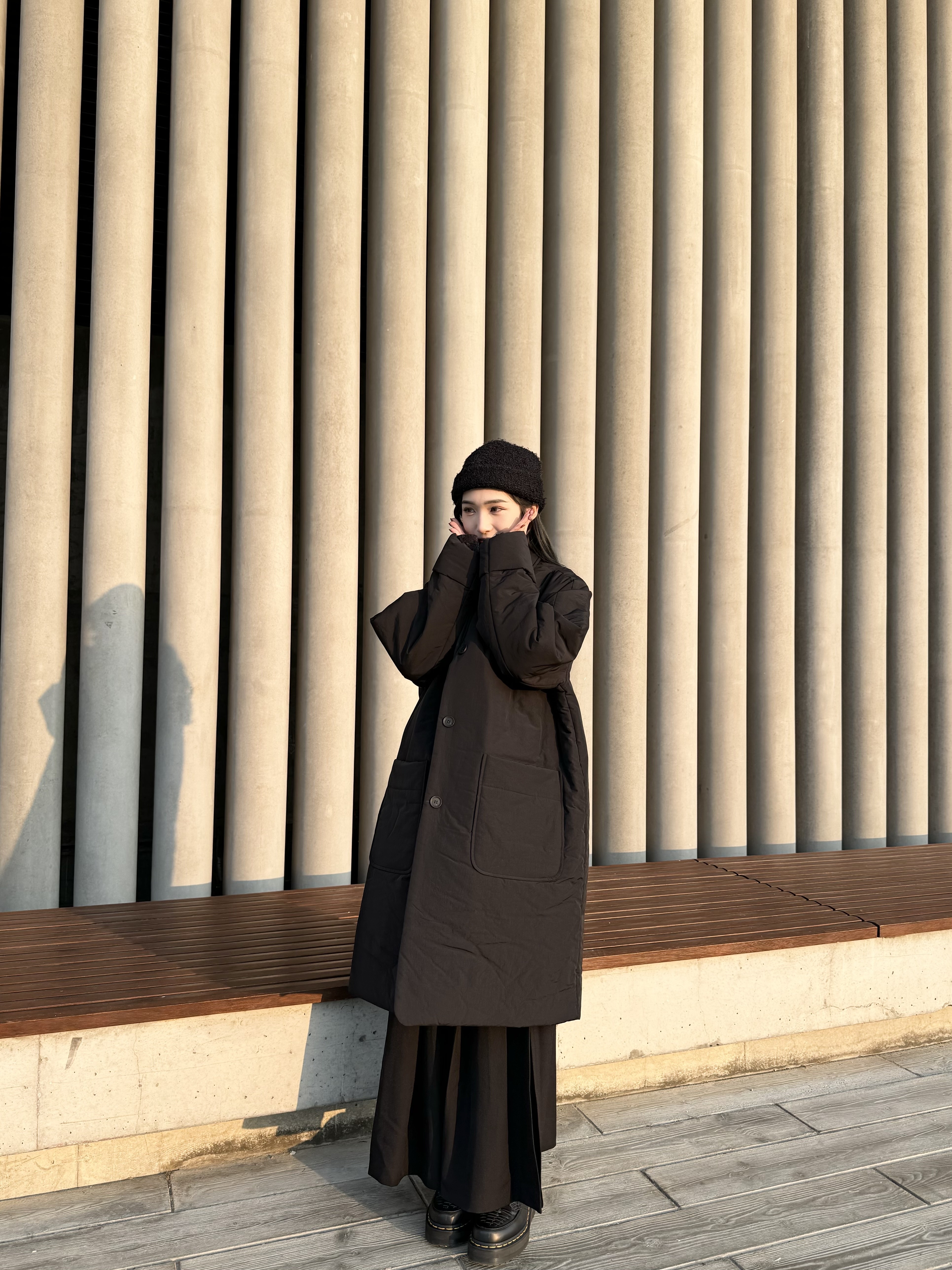 防水保暖～反領中長外套