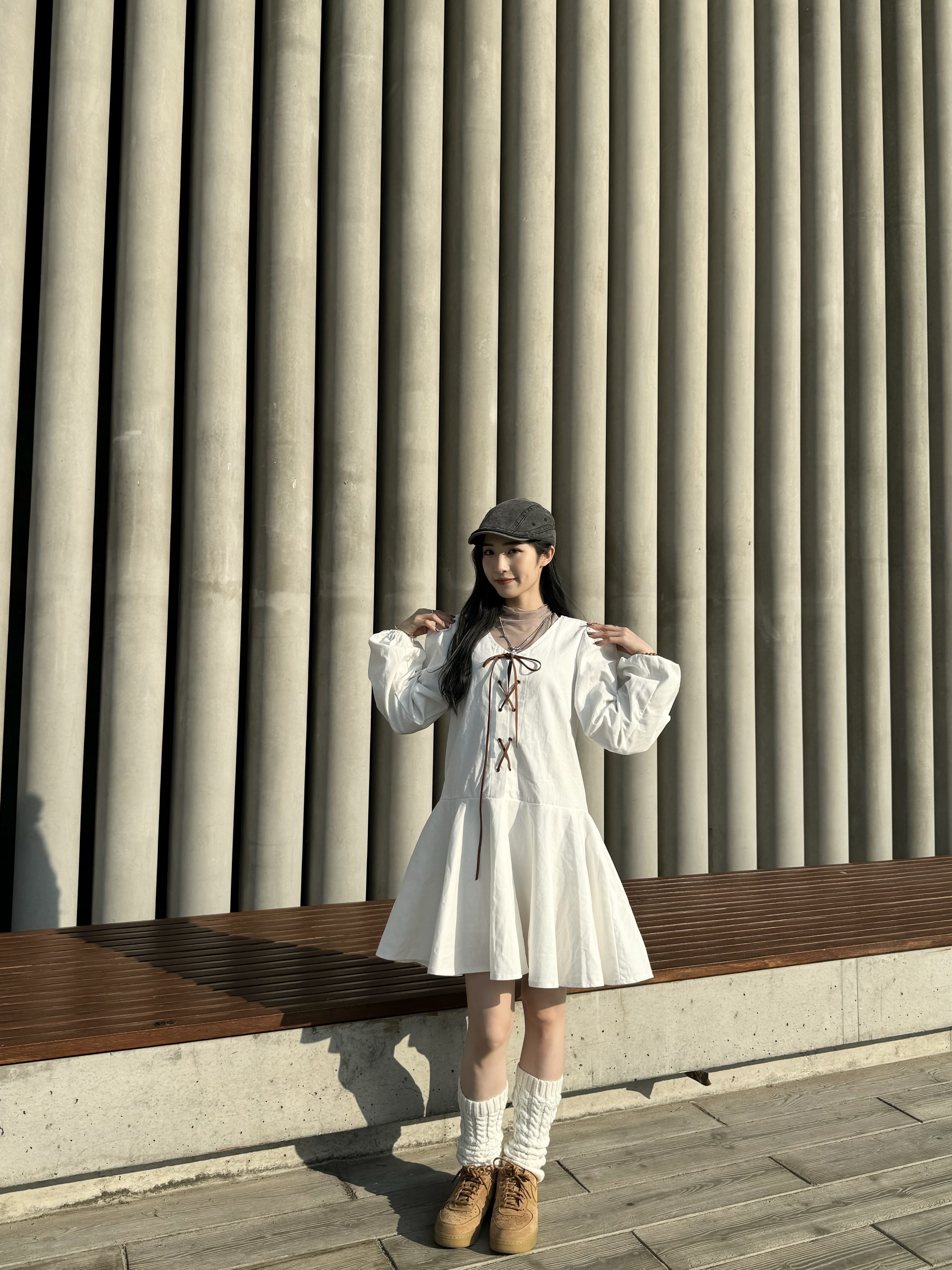 綁帶V領口百摺短Ops