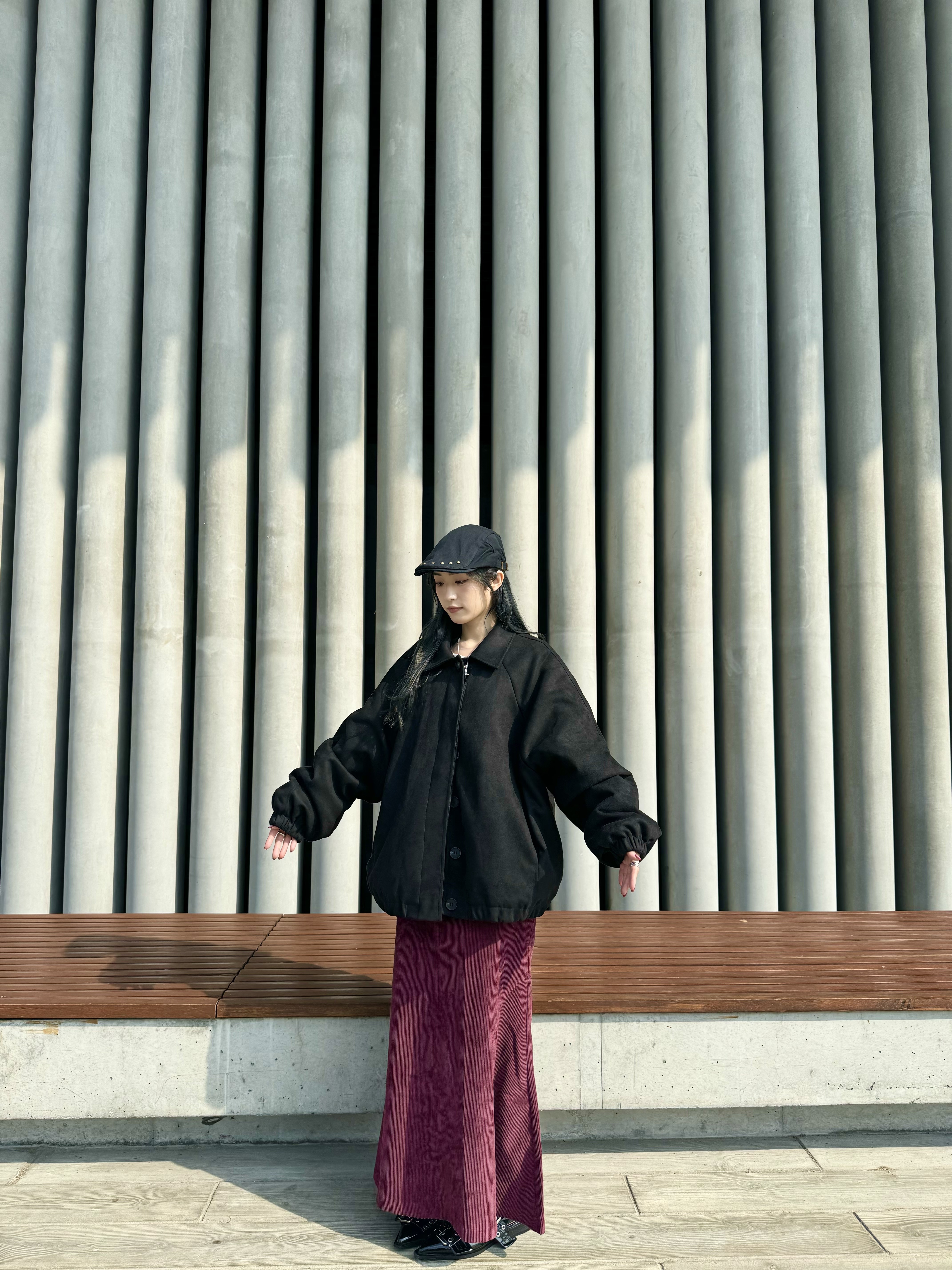 麂皮反領寬鬆外套