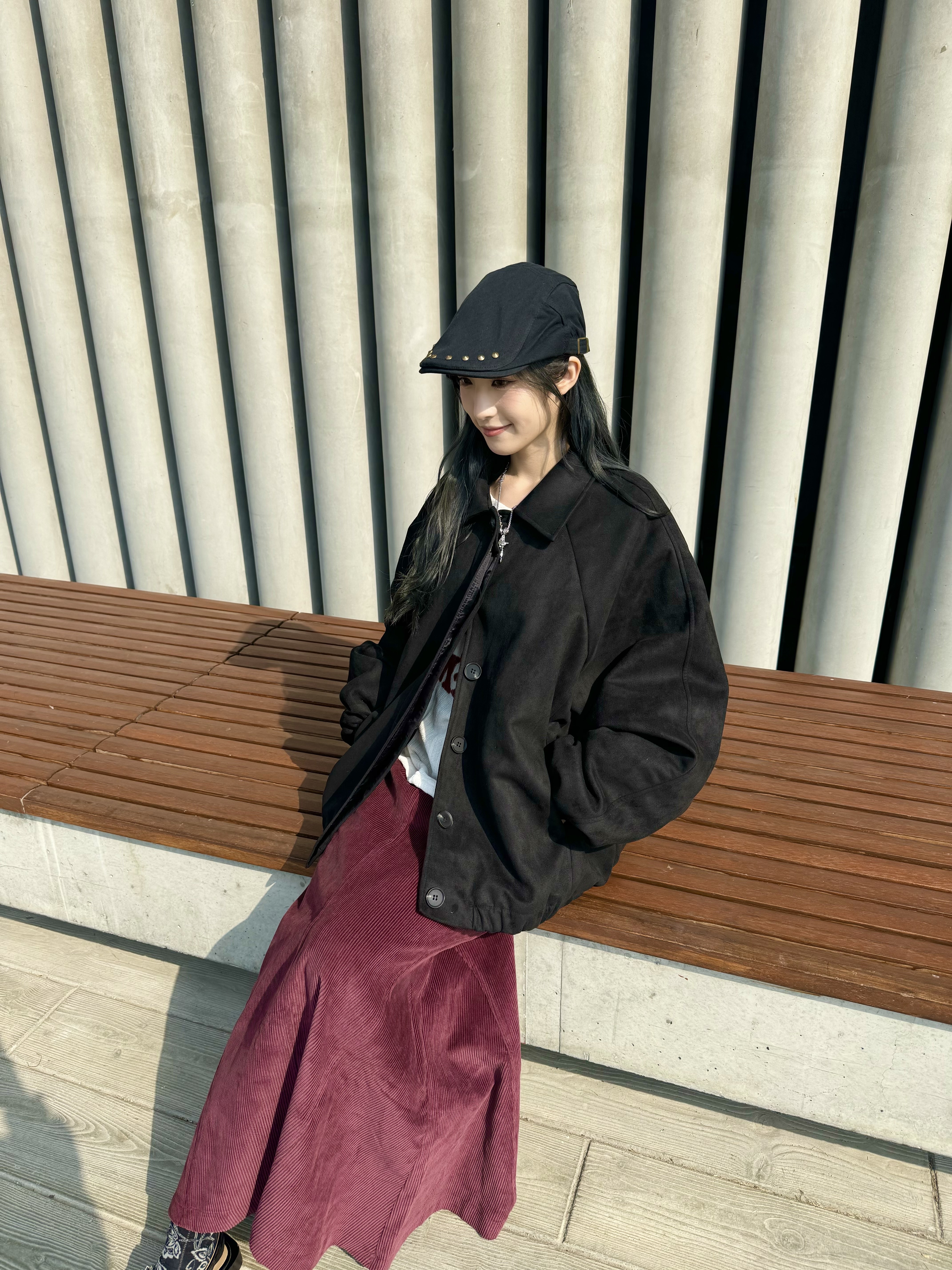 麂皮反領寬鬆外套