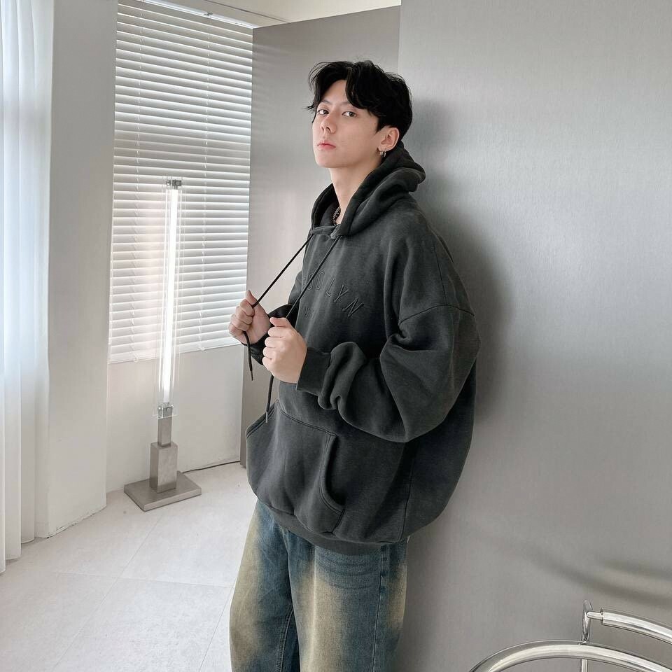 BROOKLYN 水洗刺繡刷毛帽Tee (2colors)