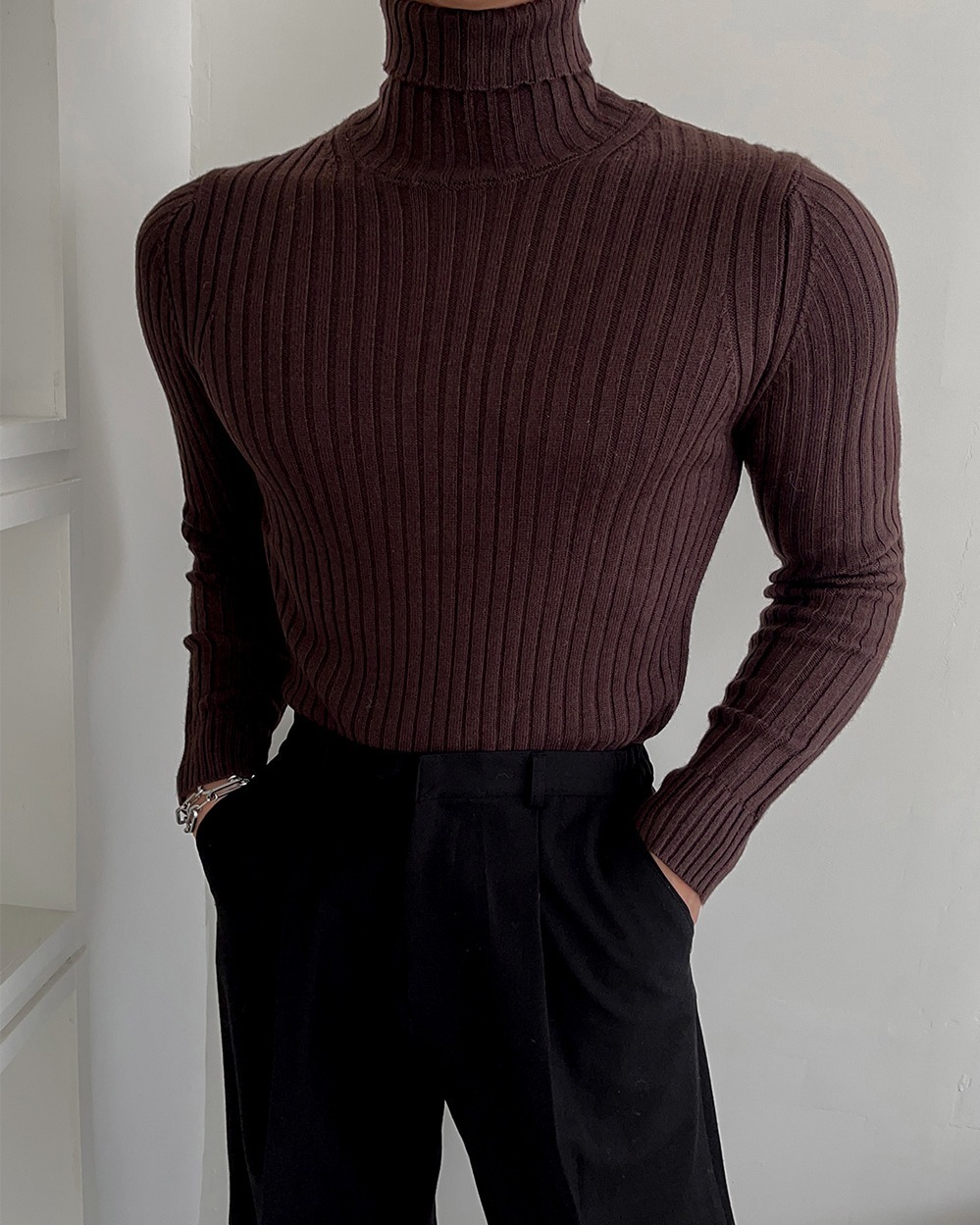 (韓國獨家特價)羅紋合身高領針織衫