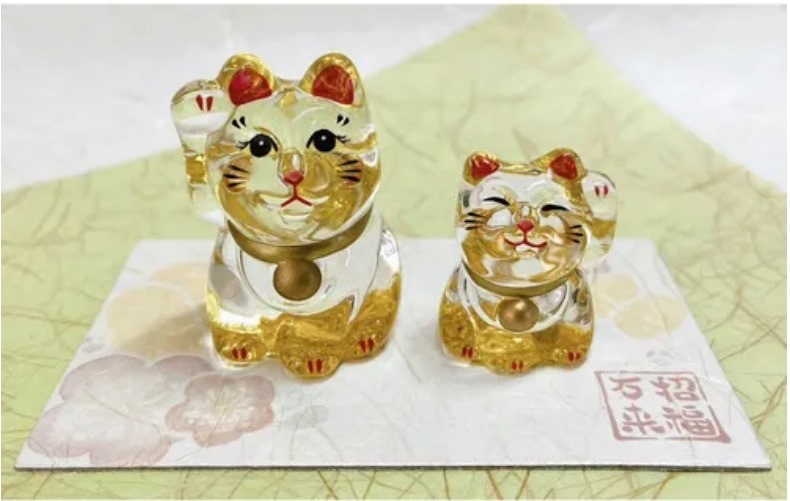 【預購】J120905 招財貓金玻璃親子擺件