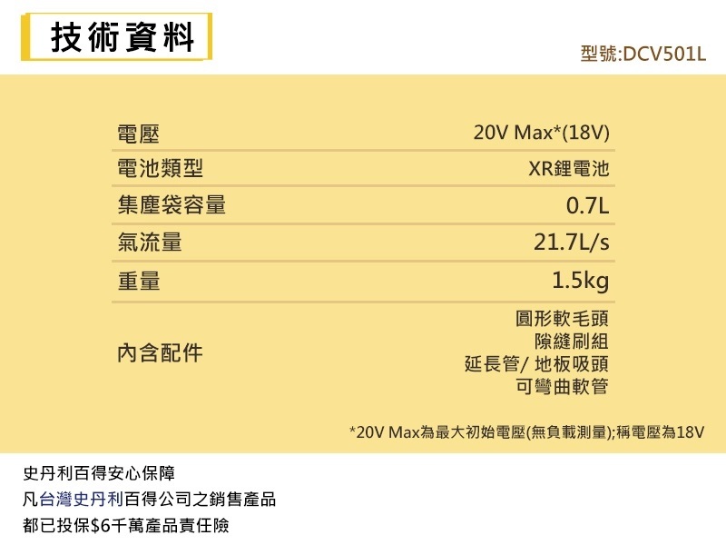 得偉 20V手提式吸塵器 DCV501LN 空機
