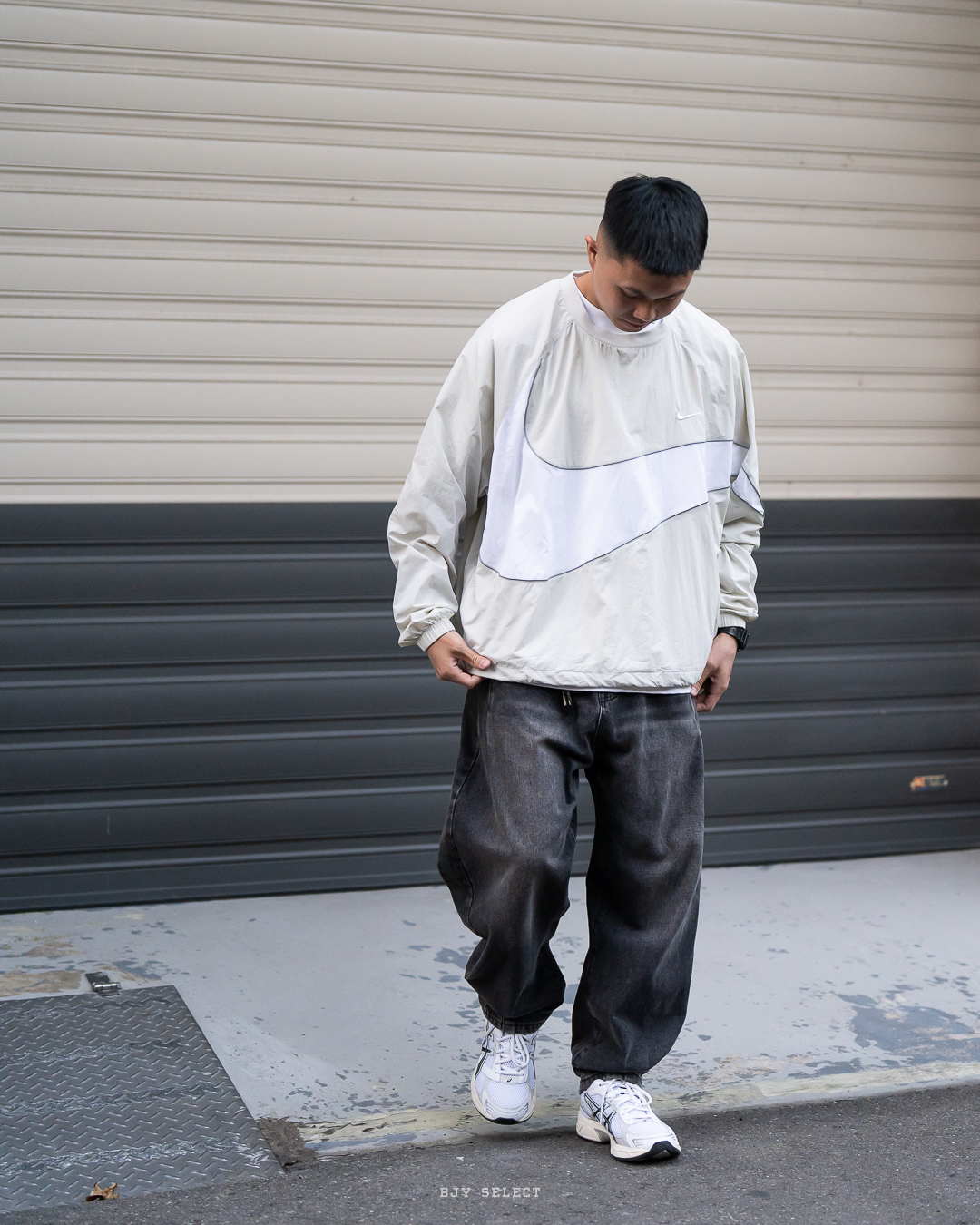 #現貨 NIKE 寬鬆 防風梭織 大LOGO 大學T DX0661-072 米白