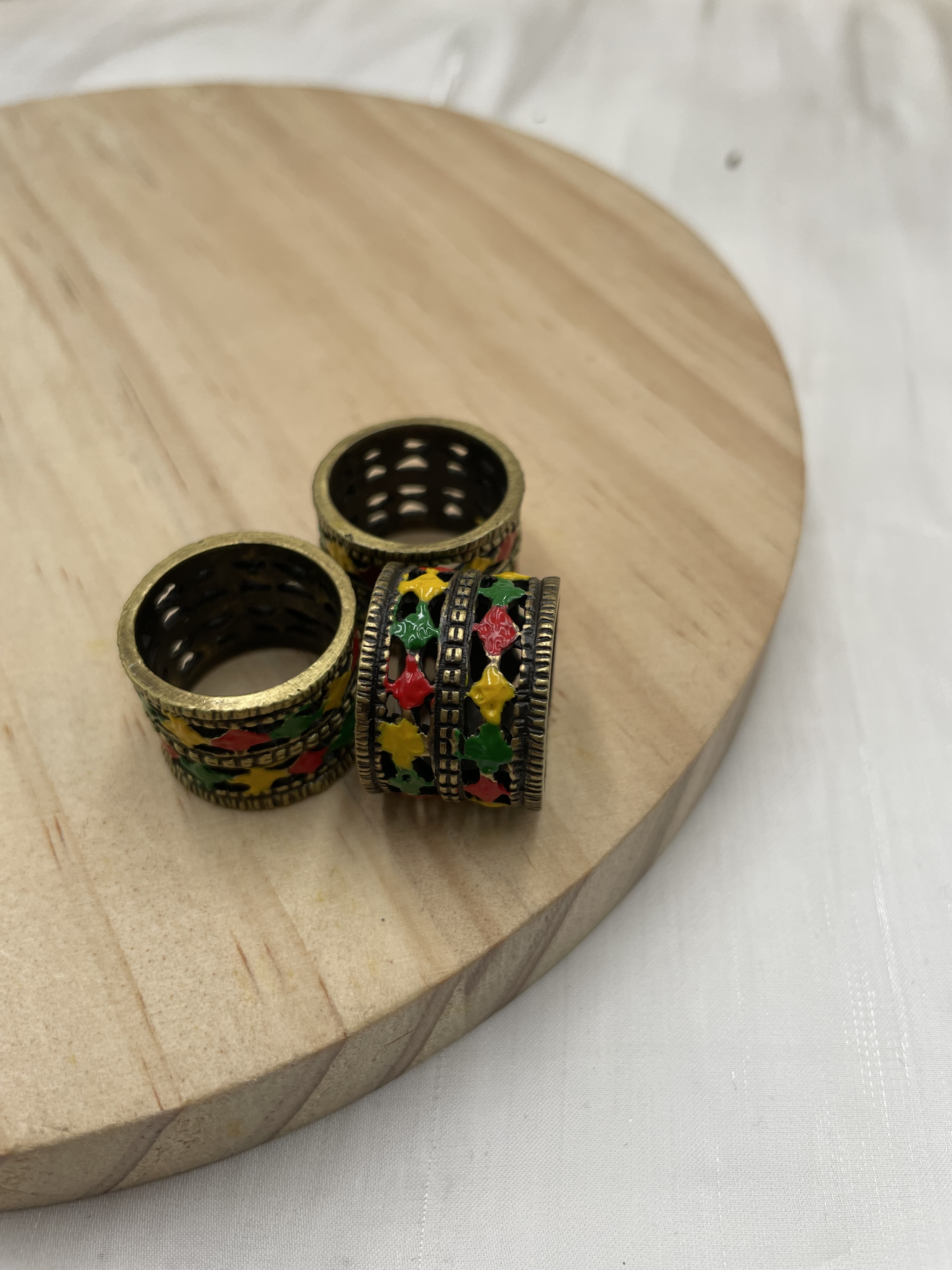 F-No.3 銅-紅黃綠圖騰戒指18cm