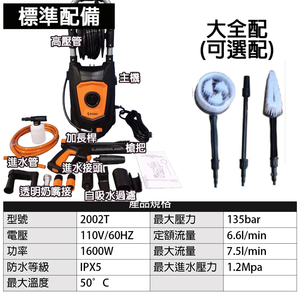 附發票｜2002T洗車機｜自吸式高壓清洗機 洗車機 龍頭自吸兩用 強力馬達135bar