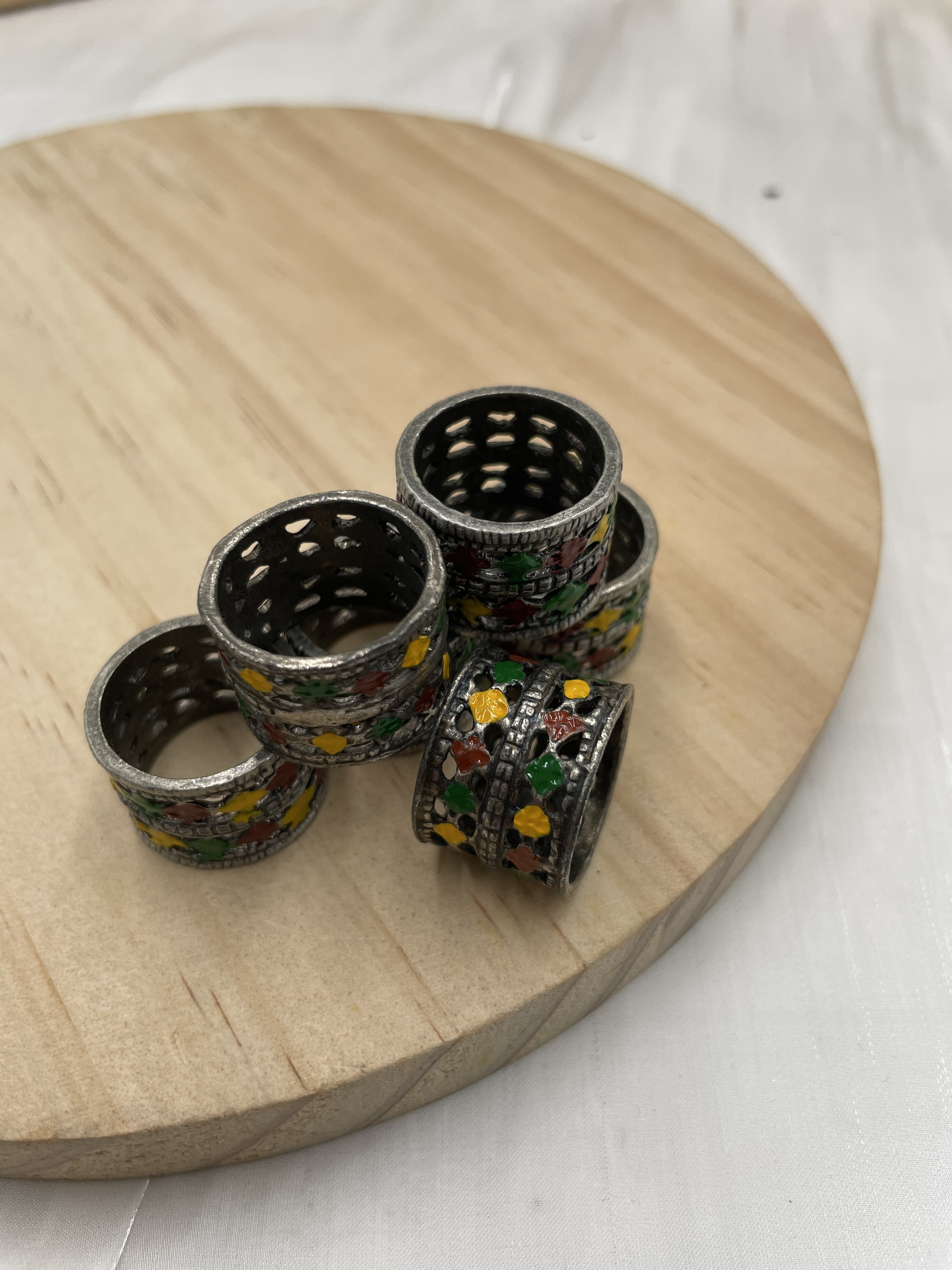 F-No.9 銀-紅黃綠圖騰戒指18cm