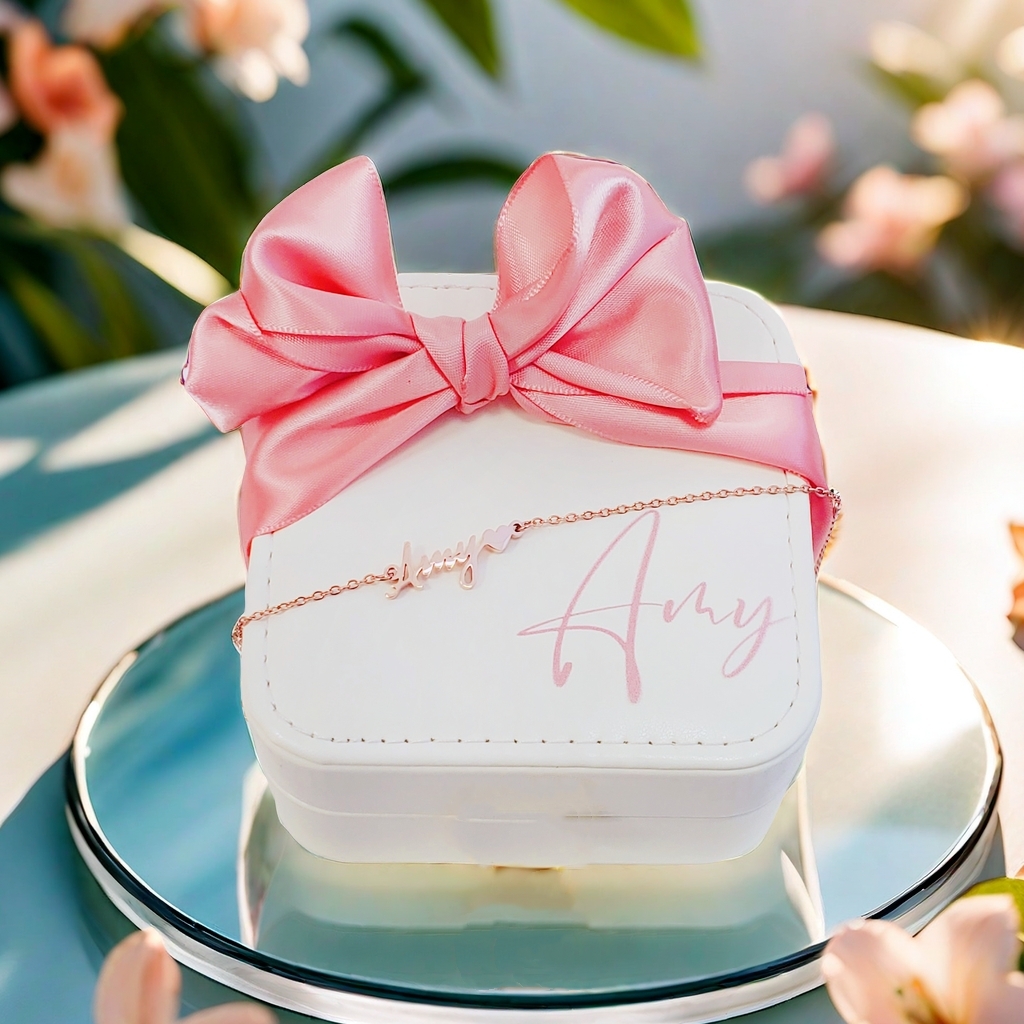 姊妹禮盒 L (櫻花人名頸鏈/手鏈、專屬首飾盒)