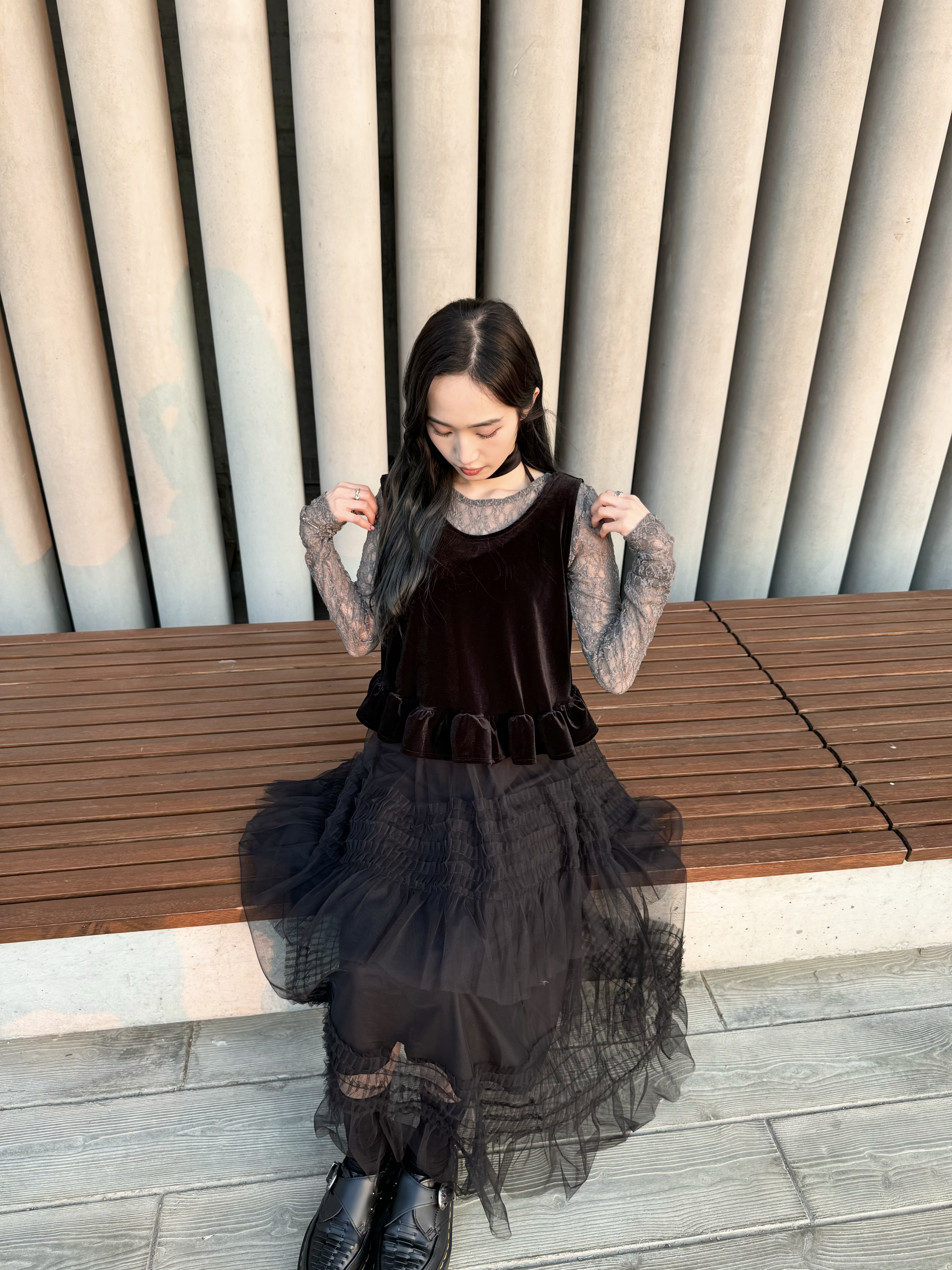 2Ways絨面ruffle邊Vest(配腰/頸帶）