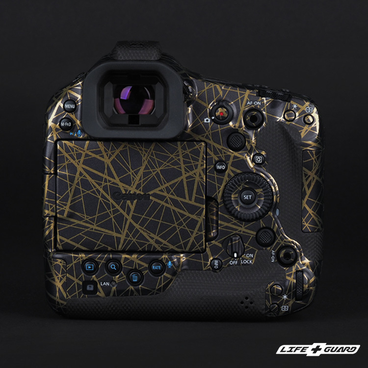 LIFE+GUARD 相機貼膜背面示意，適用 Canon EOS R1