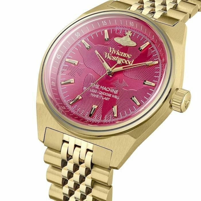 VV251RRGD 西太后 Vivienne Westwood 39mm 紅色壓花紋 金色不鏽鋼 錶帶 女裝 手錶 (香港行貨)