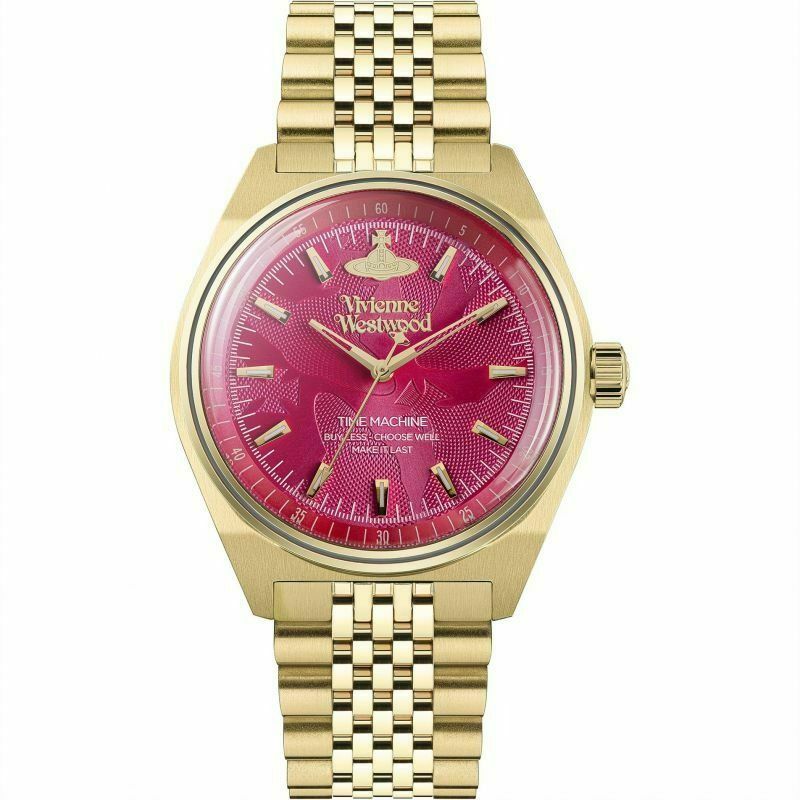 VV251RRGD 西太后 Vivienne Westwood 39mm 紅色壓花紋 金色不鏽鋼 錶帶 女裝 手錶 (香港行貨)