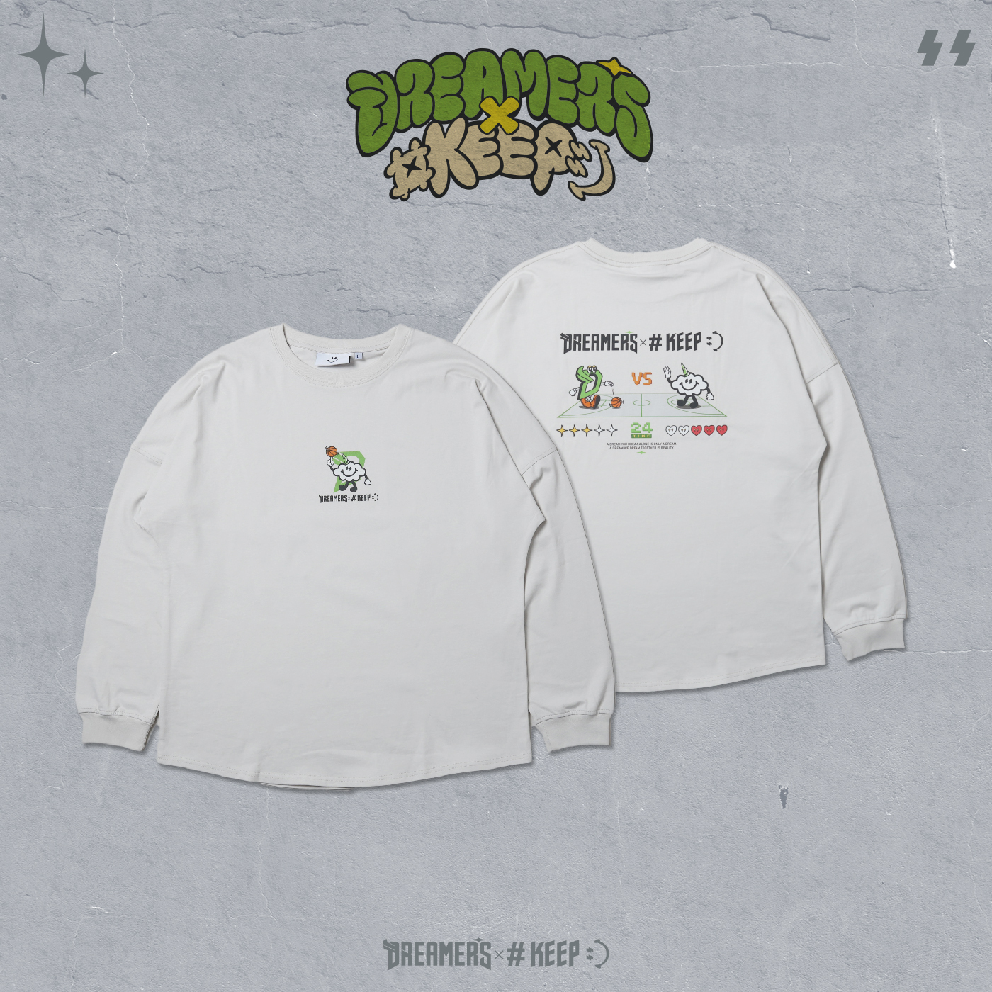#KEEP x DREAMERS夢想家 聯名款 BASKETBALL FOREVER LONG SLEEVE 灰白色 籃球永不熄 長TEE【KS260-WH】