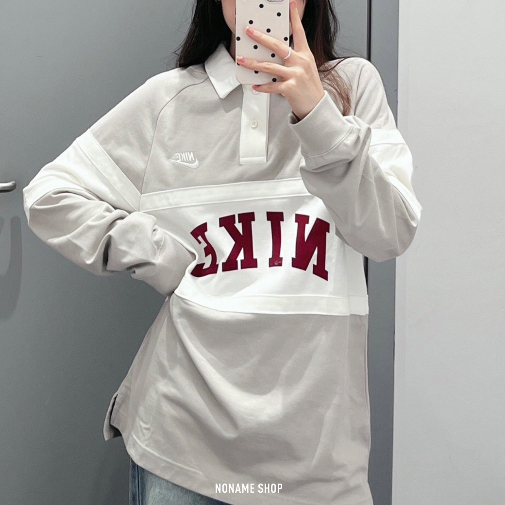 NIKE 美式復古 學院風 印花LOGO 小勾 POLO 長袖 (男款)