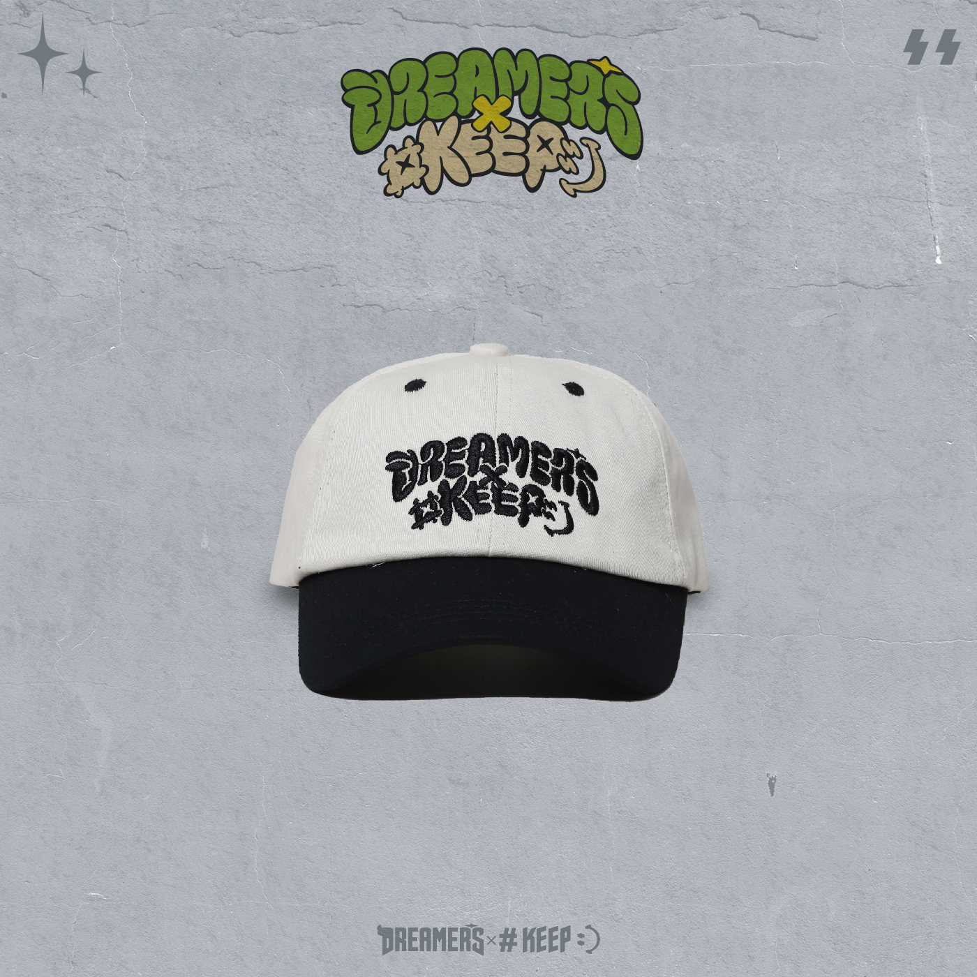 #KEEP x DREAMERS夢想家 聯名款 CROSS OVER CAP 白黑色 夢想交織拼接 鴨舌帽 老帽【KS255】