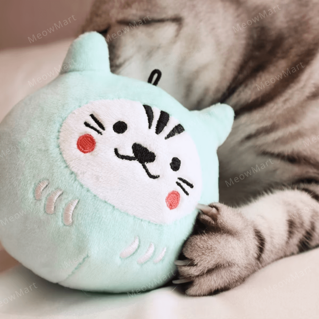 台灣吉豆貓｜祈福達摩貓草球｜身體壯 (綠)