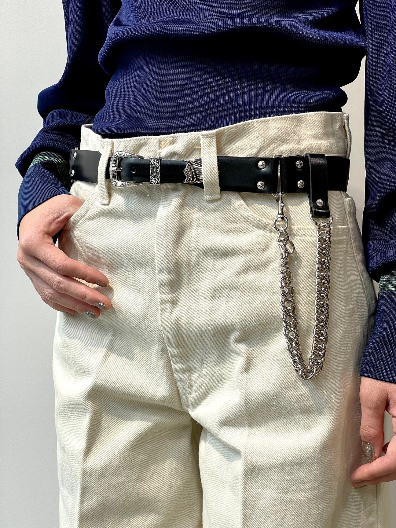 TOGA TOO / Leather nylon belt with chain