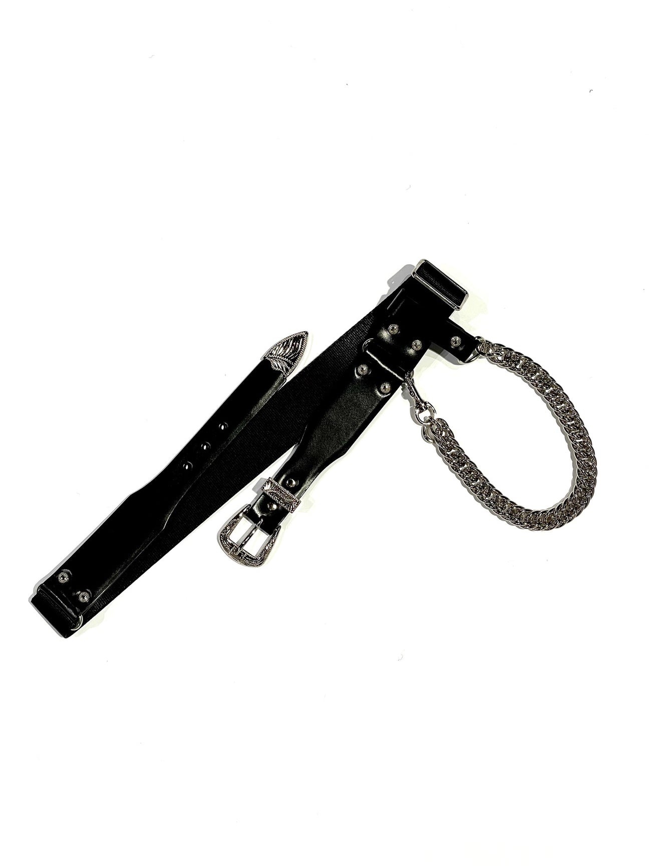 TOGA TOO / Leather nylon belt with chain