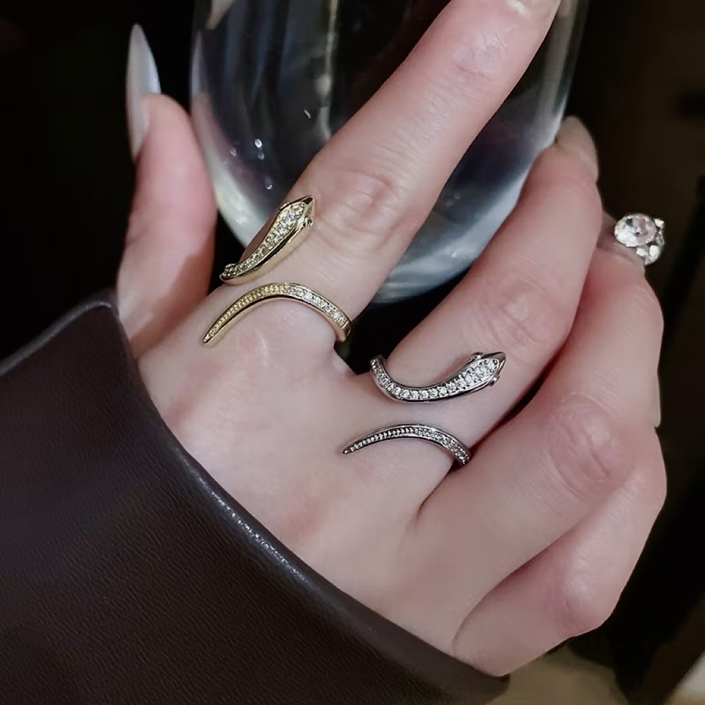 18k serpent低奢鑽極簡蛇影弧光”金銀開口戒