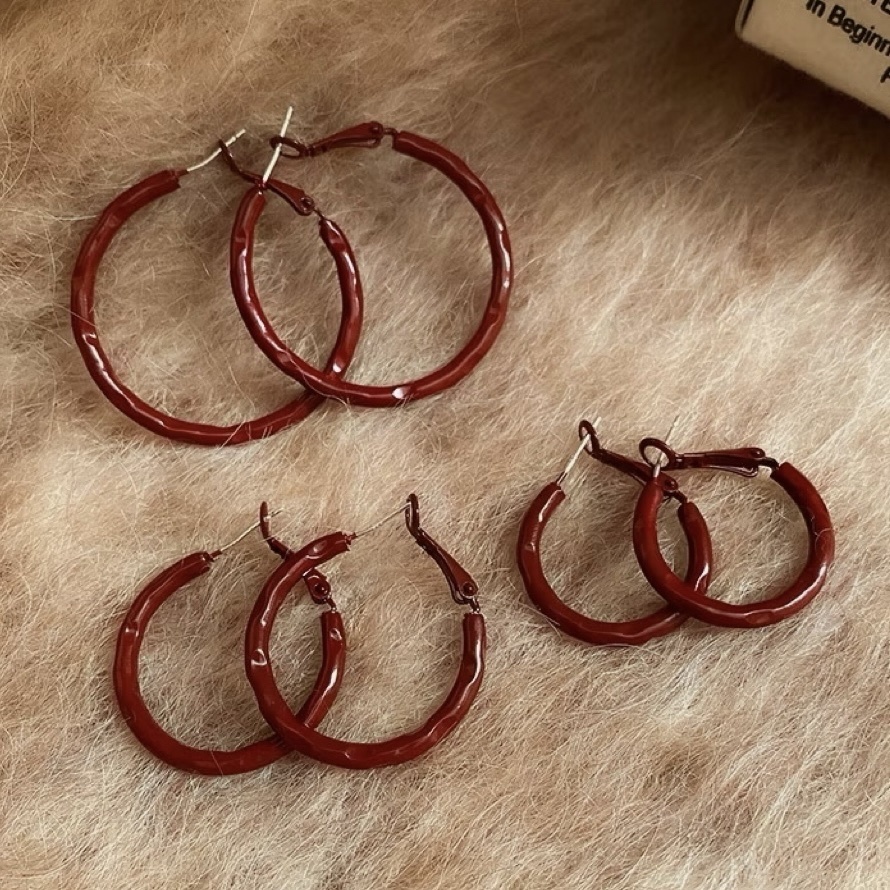 Gy限定御姐安可紅”時髦紅釉凹凸面耳圈系列