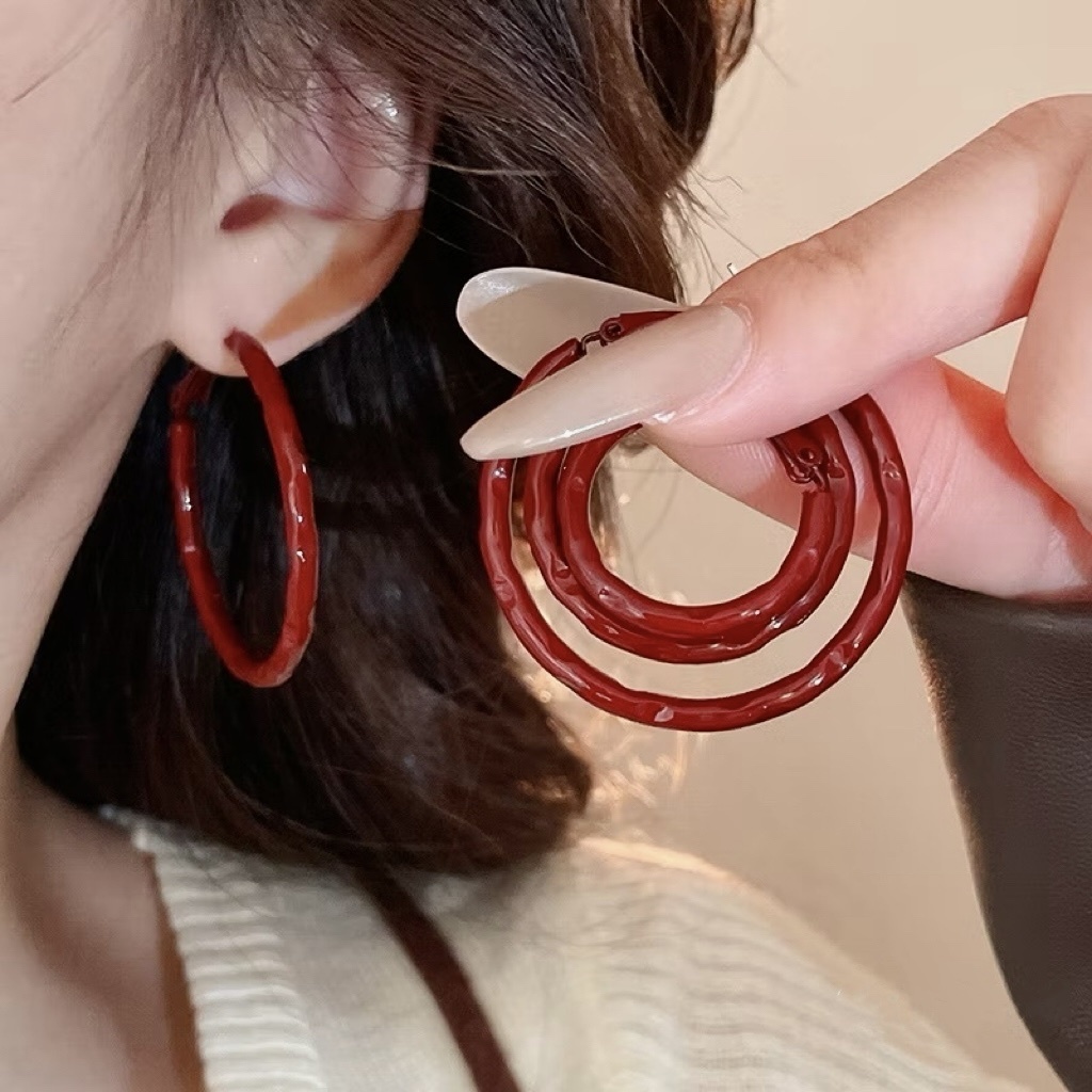 Gy限定御姐安可紅”時髦紅釉凹凸面耳圈系列