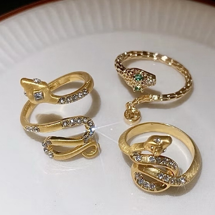 14k serpent低奢金鑽靈蛇纏繞鑽開口戒三件set