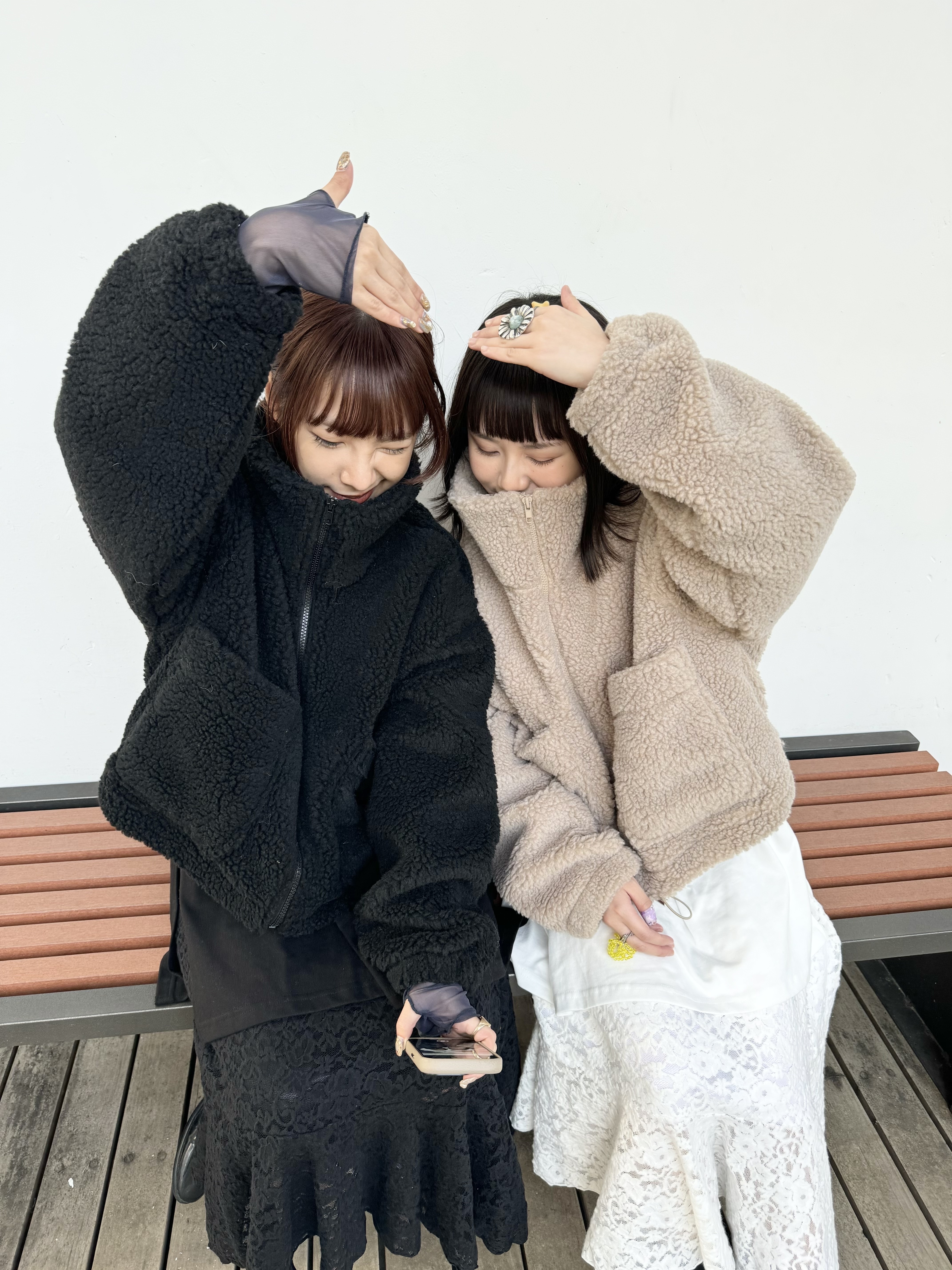 自留大口袋毛毛短外套