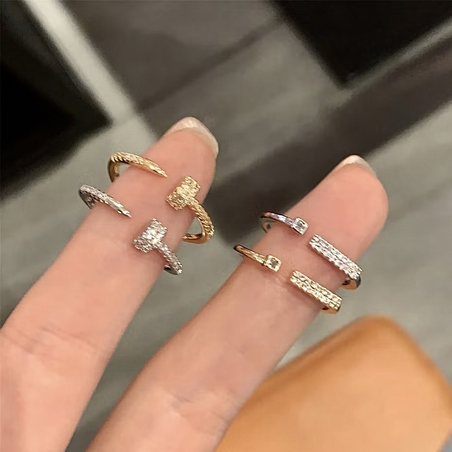 低奢銀鑽細釘子/一字鑽開口戒set