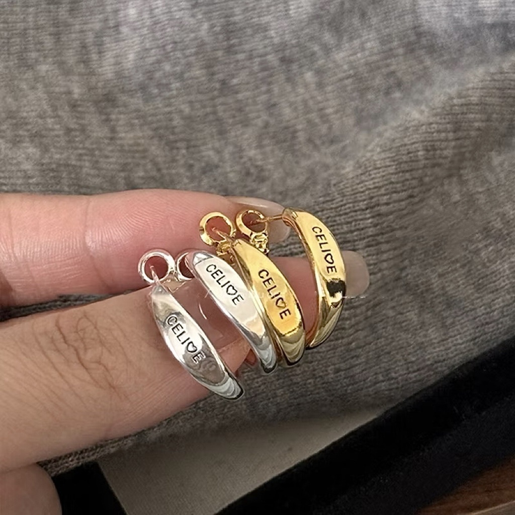 14k CELI♡E英字金銀牌耳釦釘圈